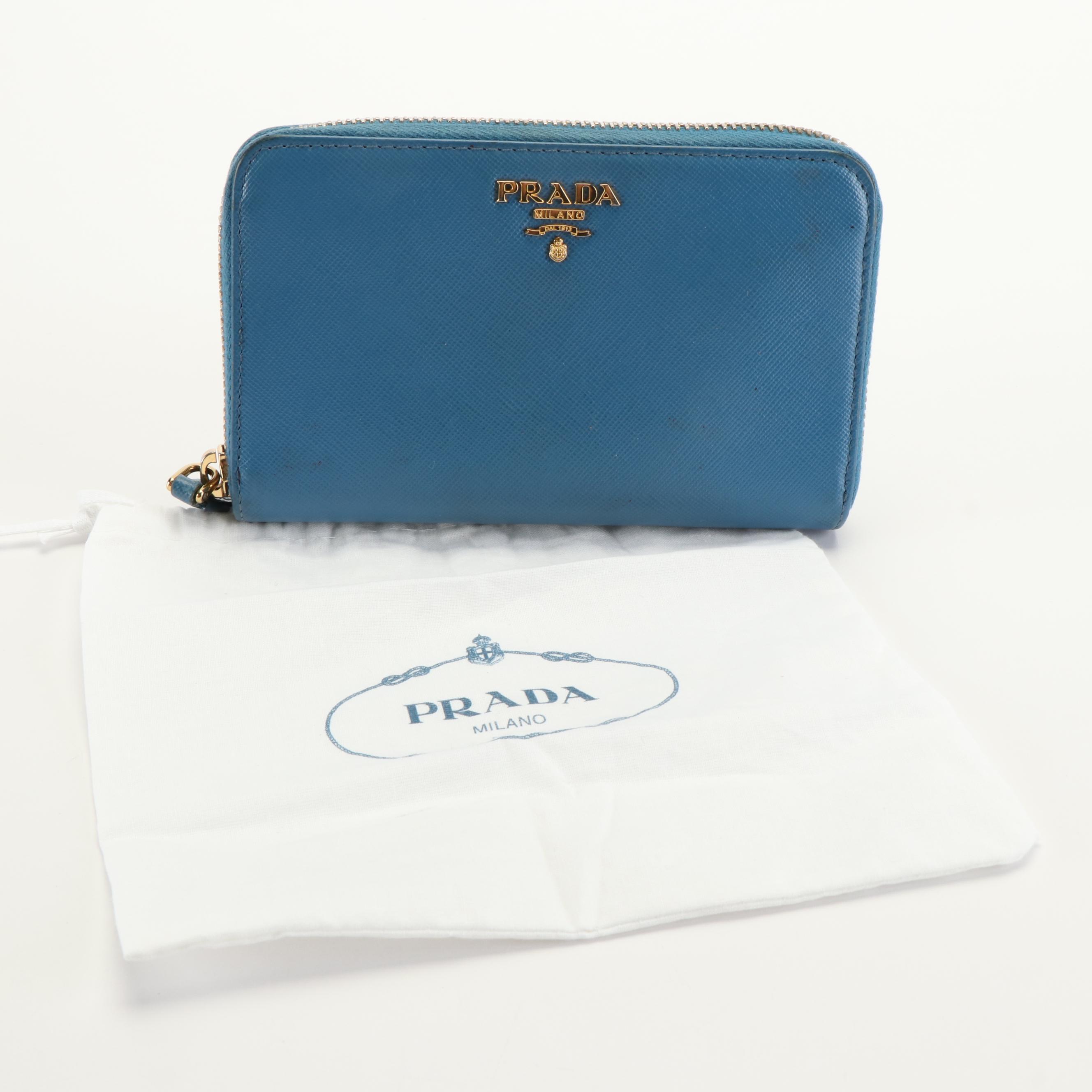 Prada Zip Around Wallet in Cobalt Blue Saffiano leather
