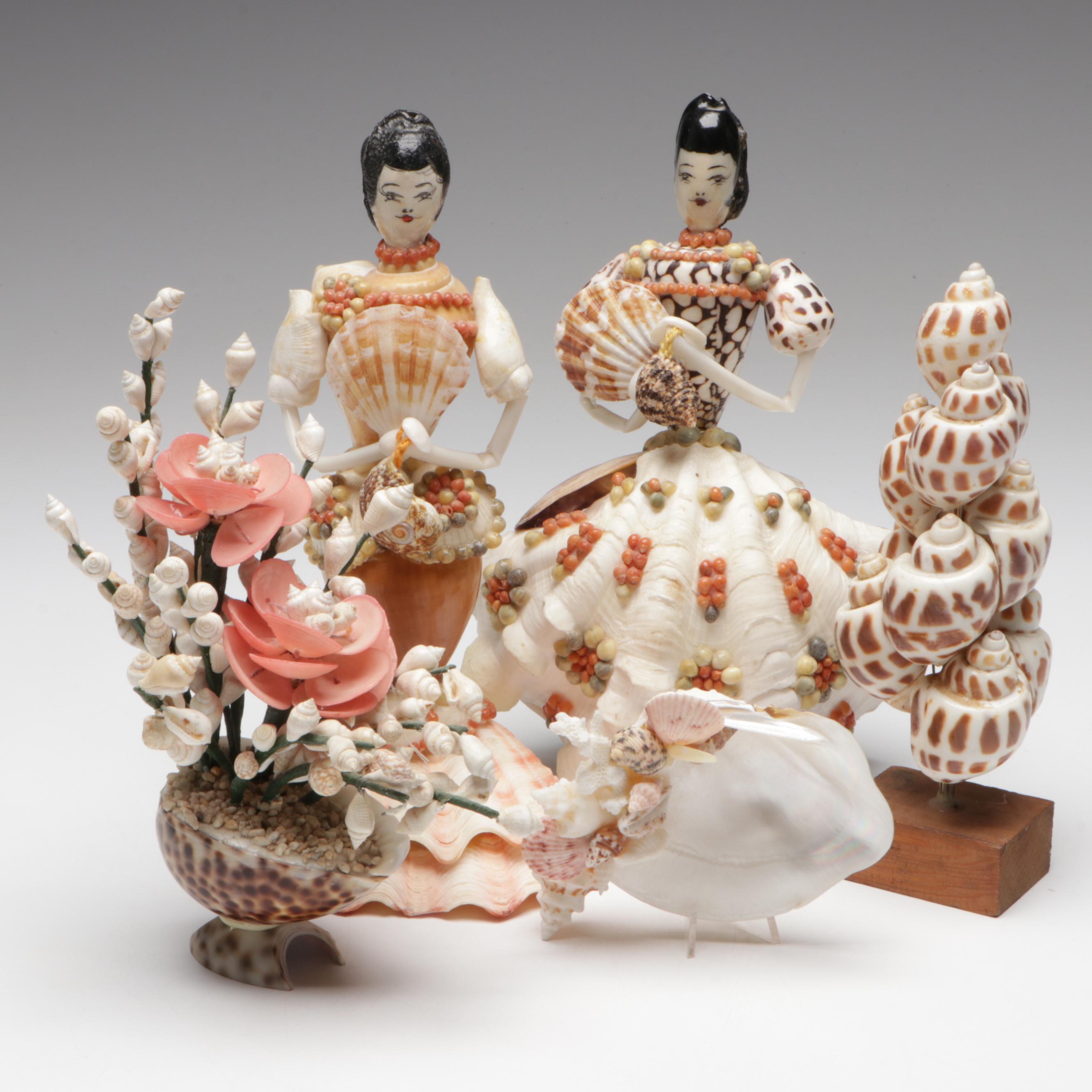 Marine Folk Art Seashell Figurines
