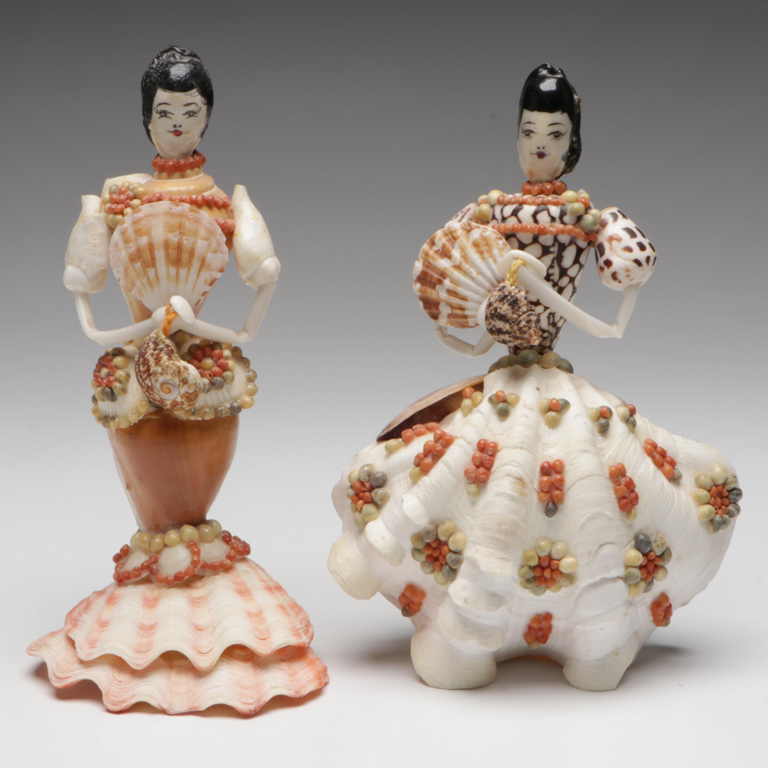 Marine Folk Art Seashell Figurines