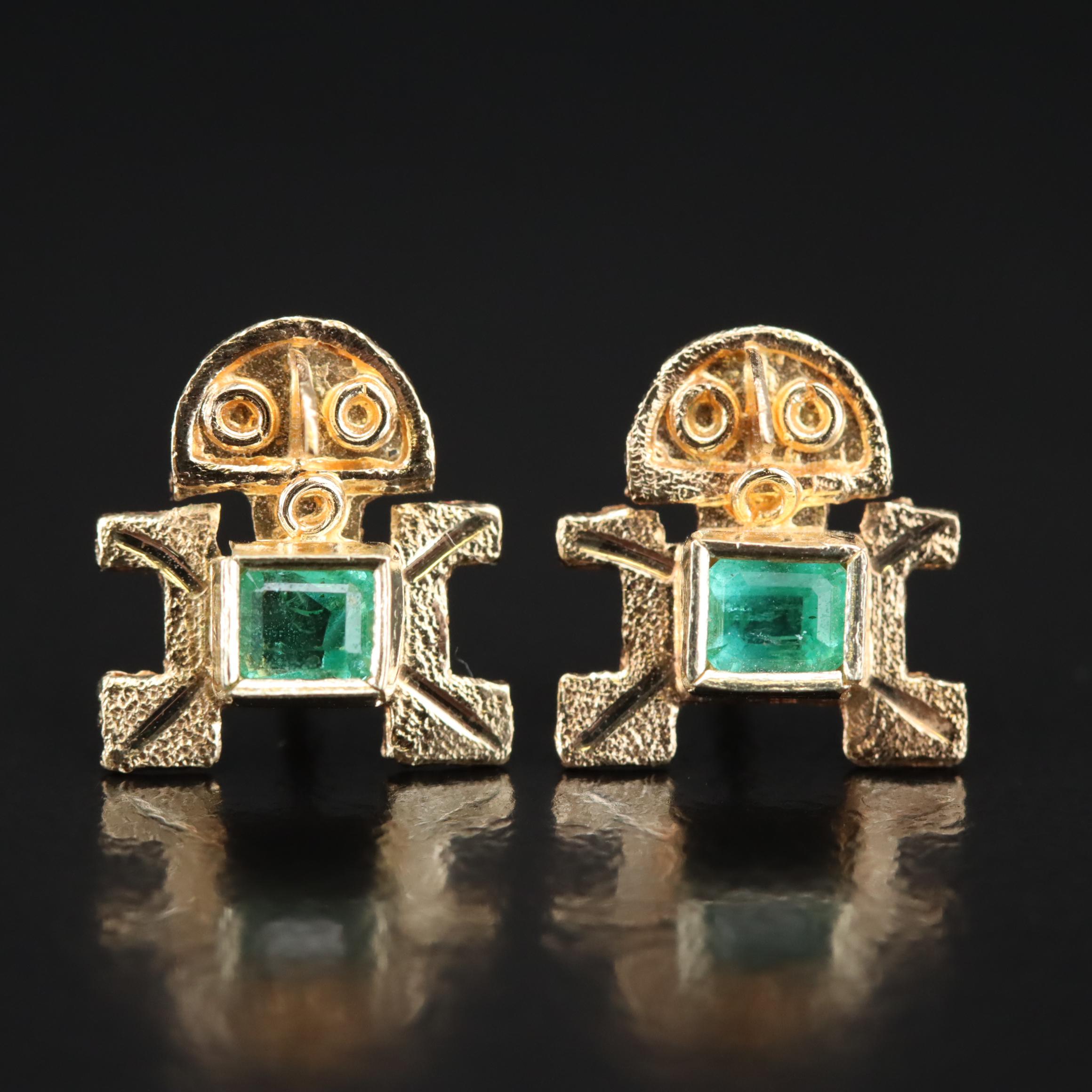 Mesoamerican Style 18K Emerald Earrings
