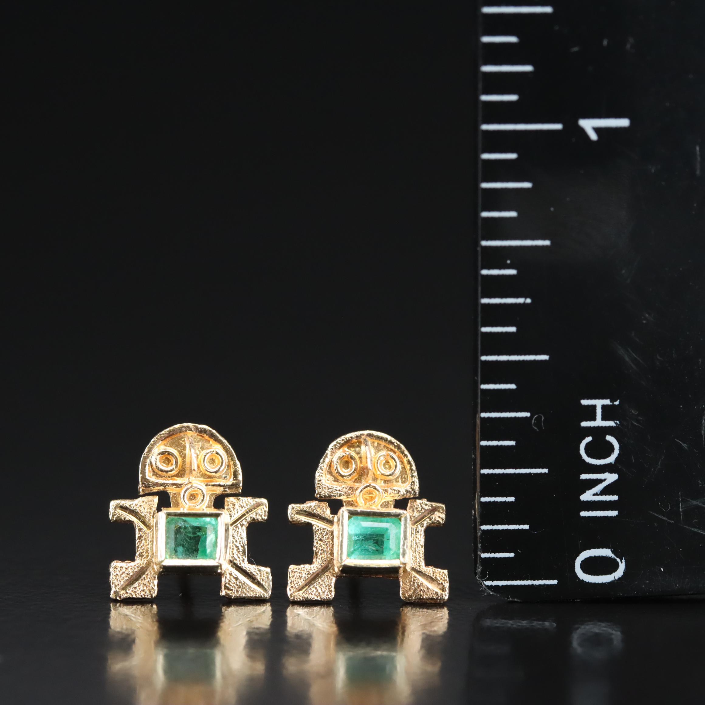 Mesoamerican Style 18K Emerald Earrings
