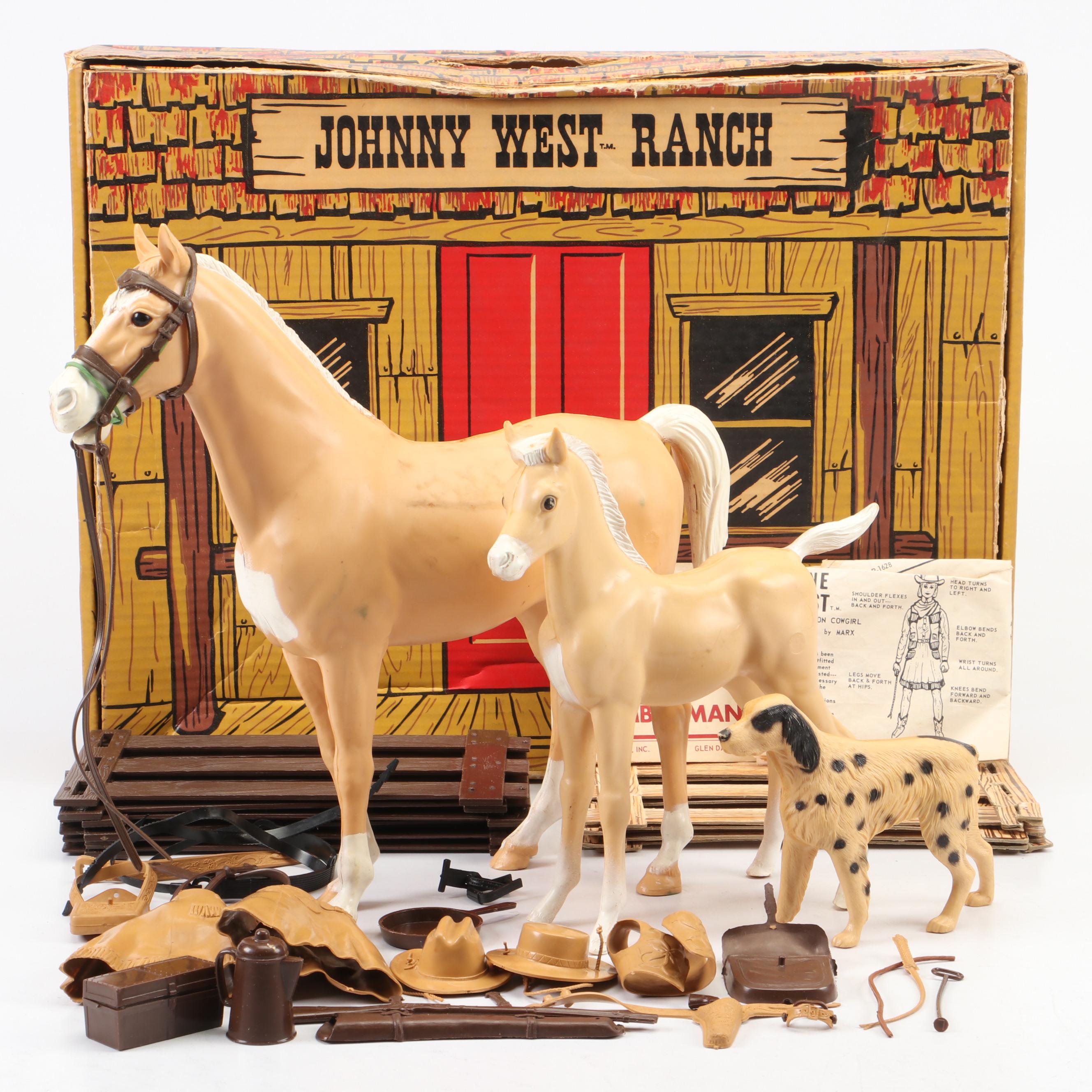 Louis Marx Toys "Johnny West" Ranch Buildings, Animals and Accessories
