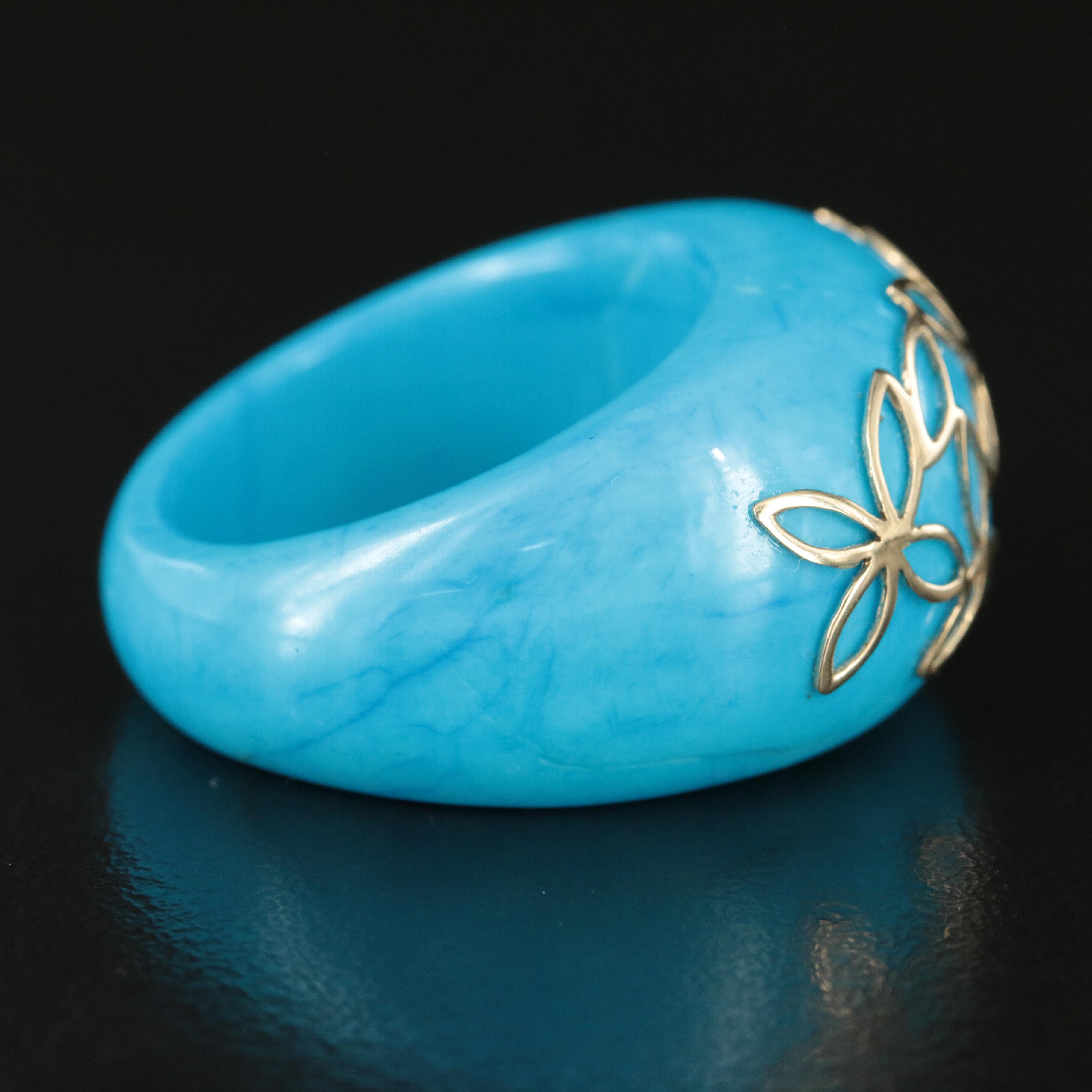 Milor Magnesite Ring with 14K Flower Overlay