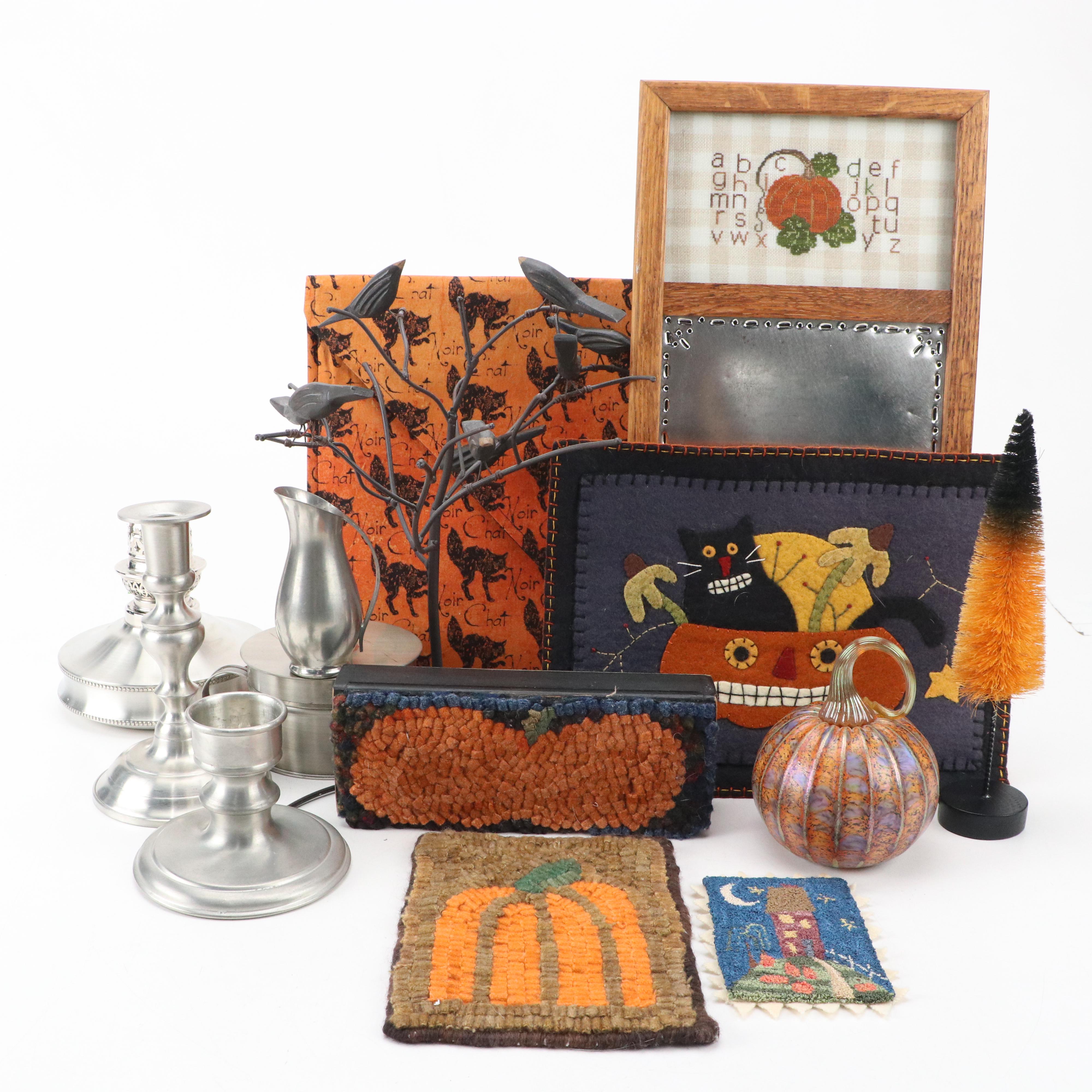 Danforth Pewter Oil Lamp with Other Pewterware and Seasonal Décor