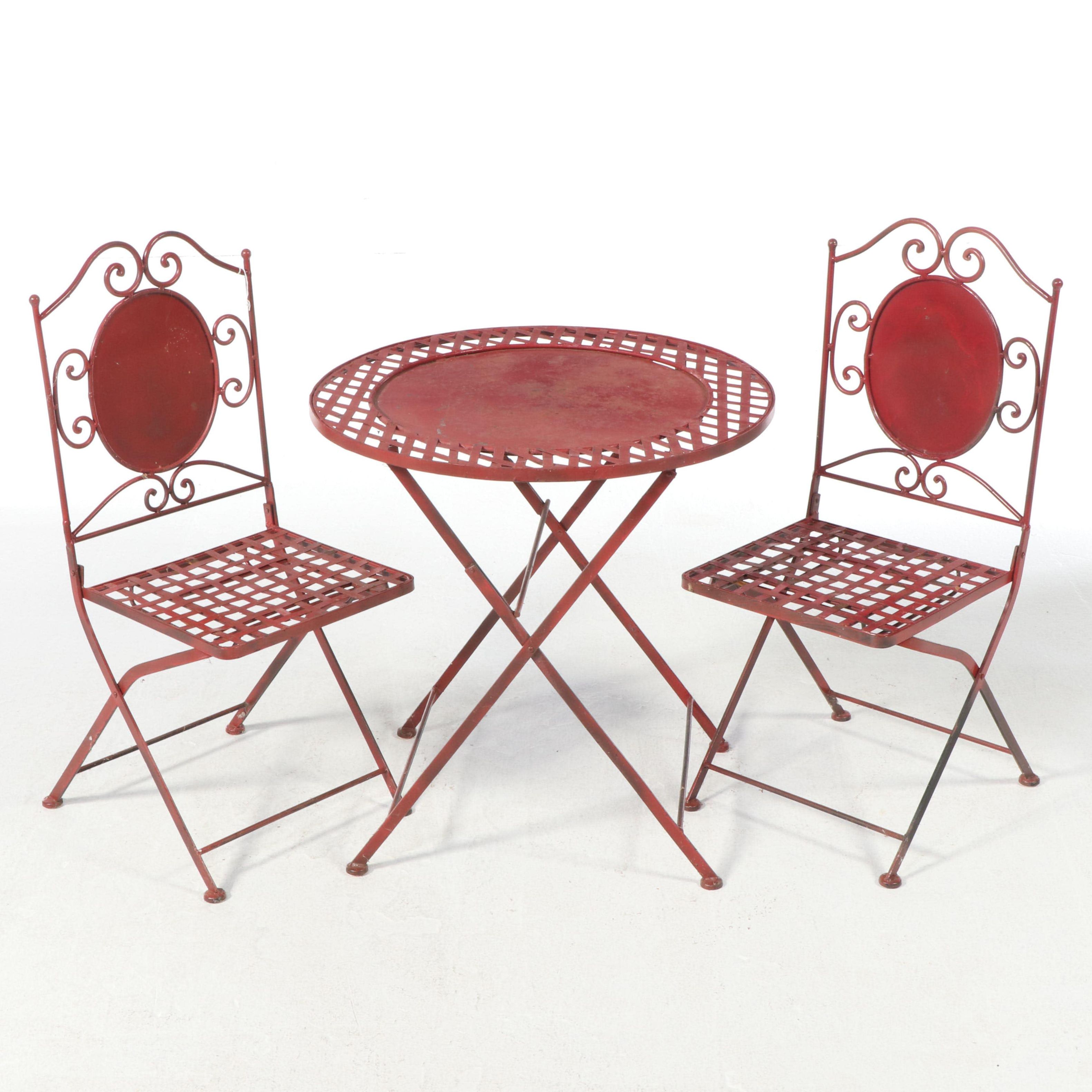 Red Painted Metal Three-Piece Patio Bistro Set