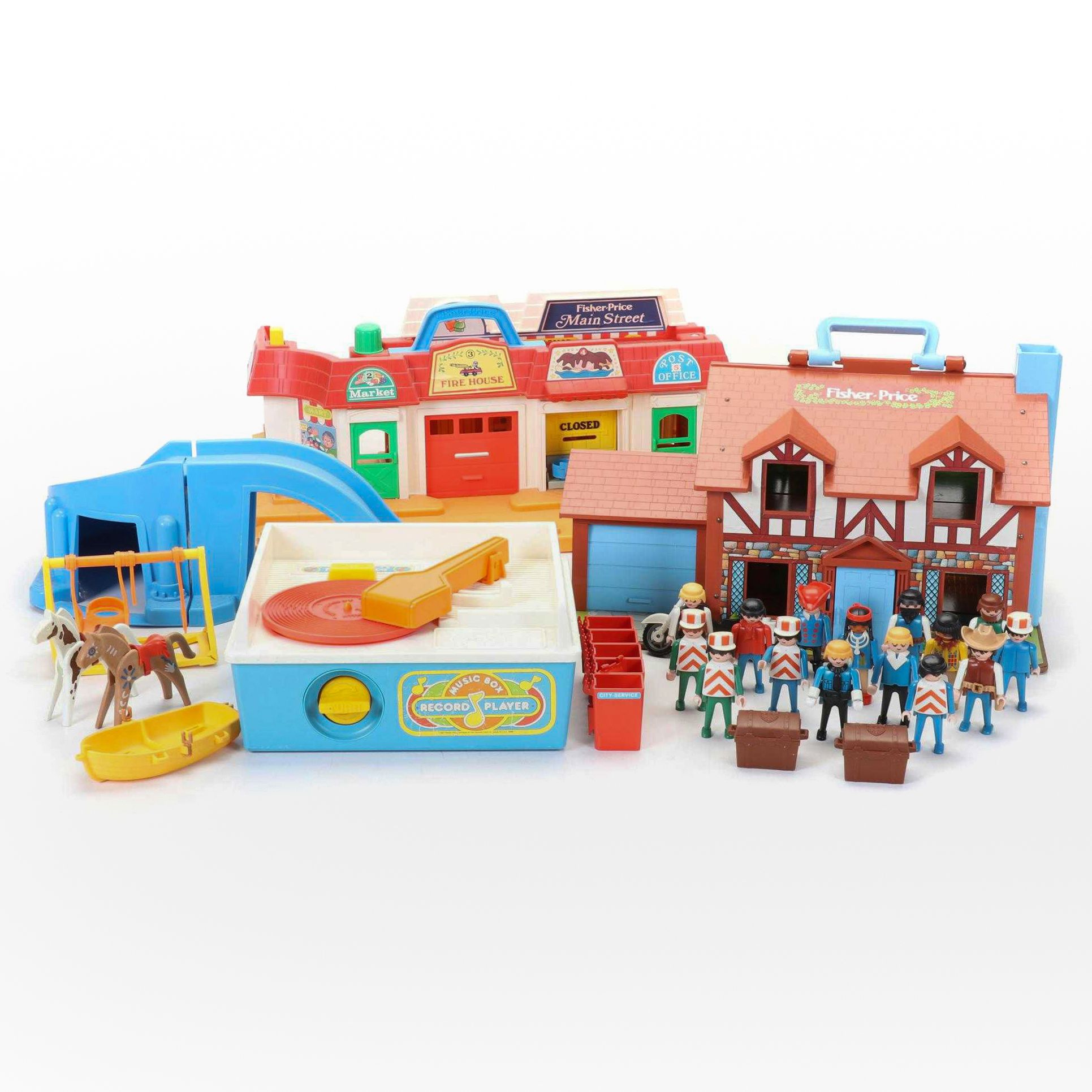 Fisher Price Little People Main Street and Play Family House with Extras