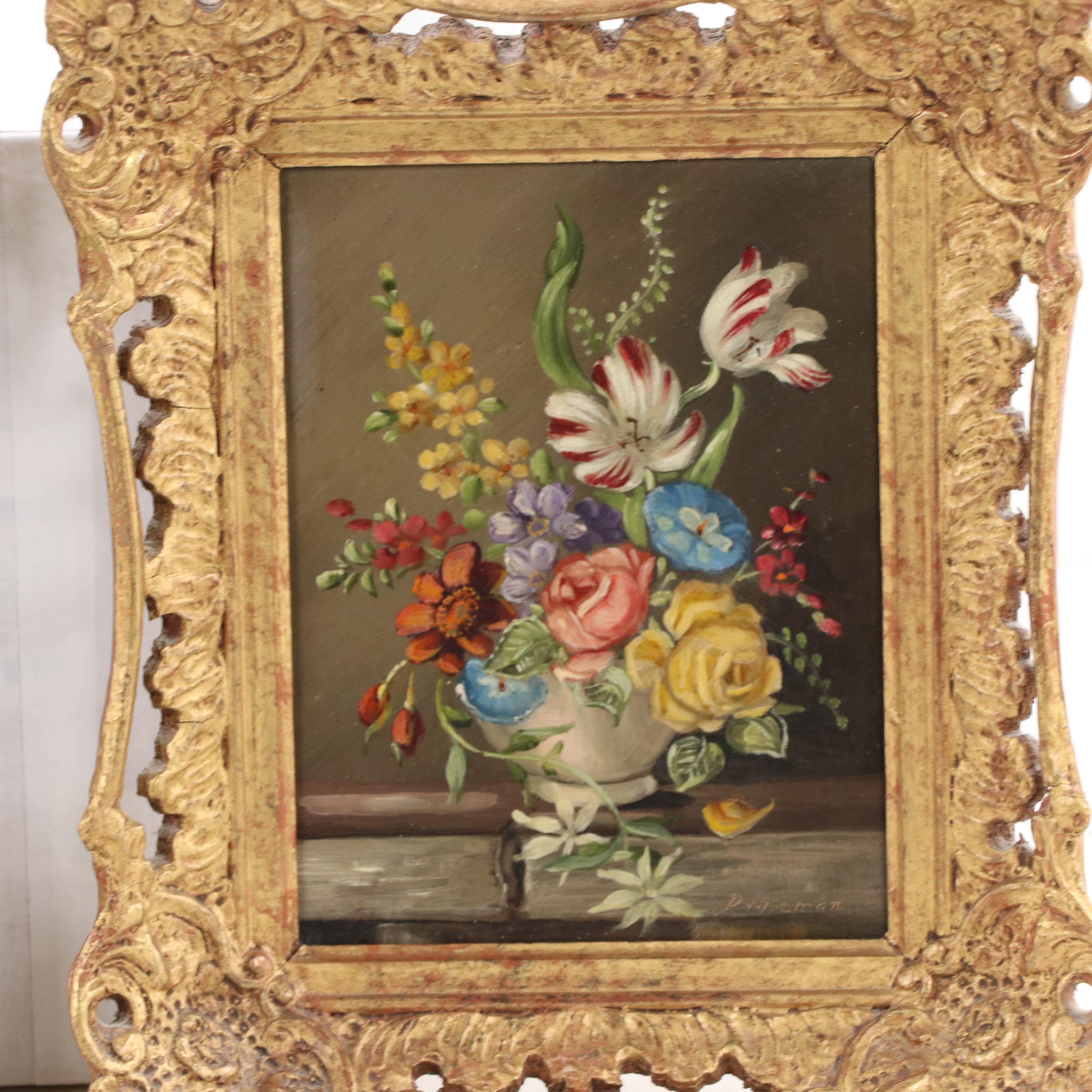P. Wiseman Floral Still Life Oil Paintings