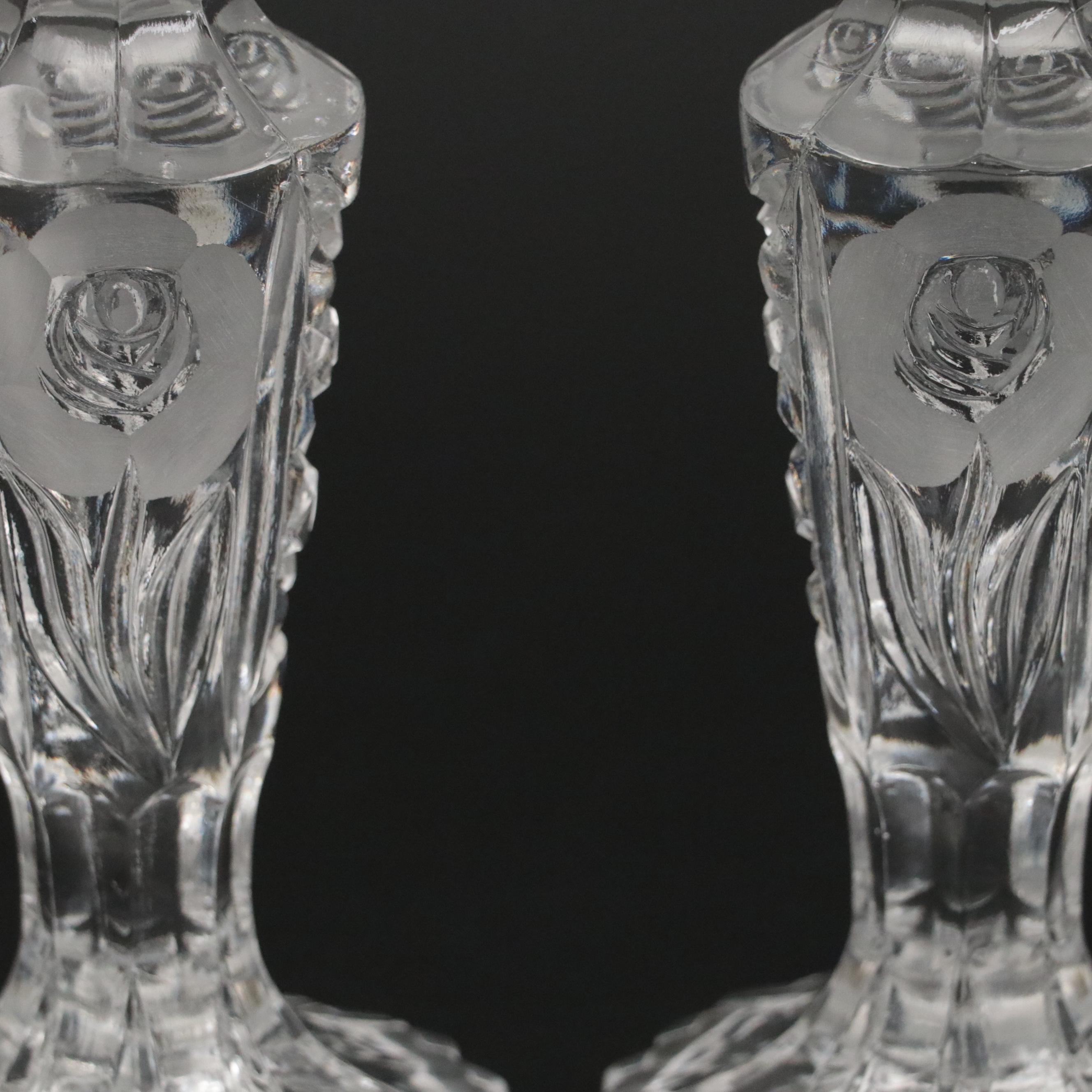 Floral Motif Wheel Engraved Candy Jar and Candlesticks with More Glass Décor