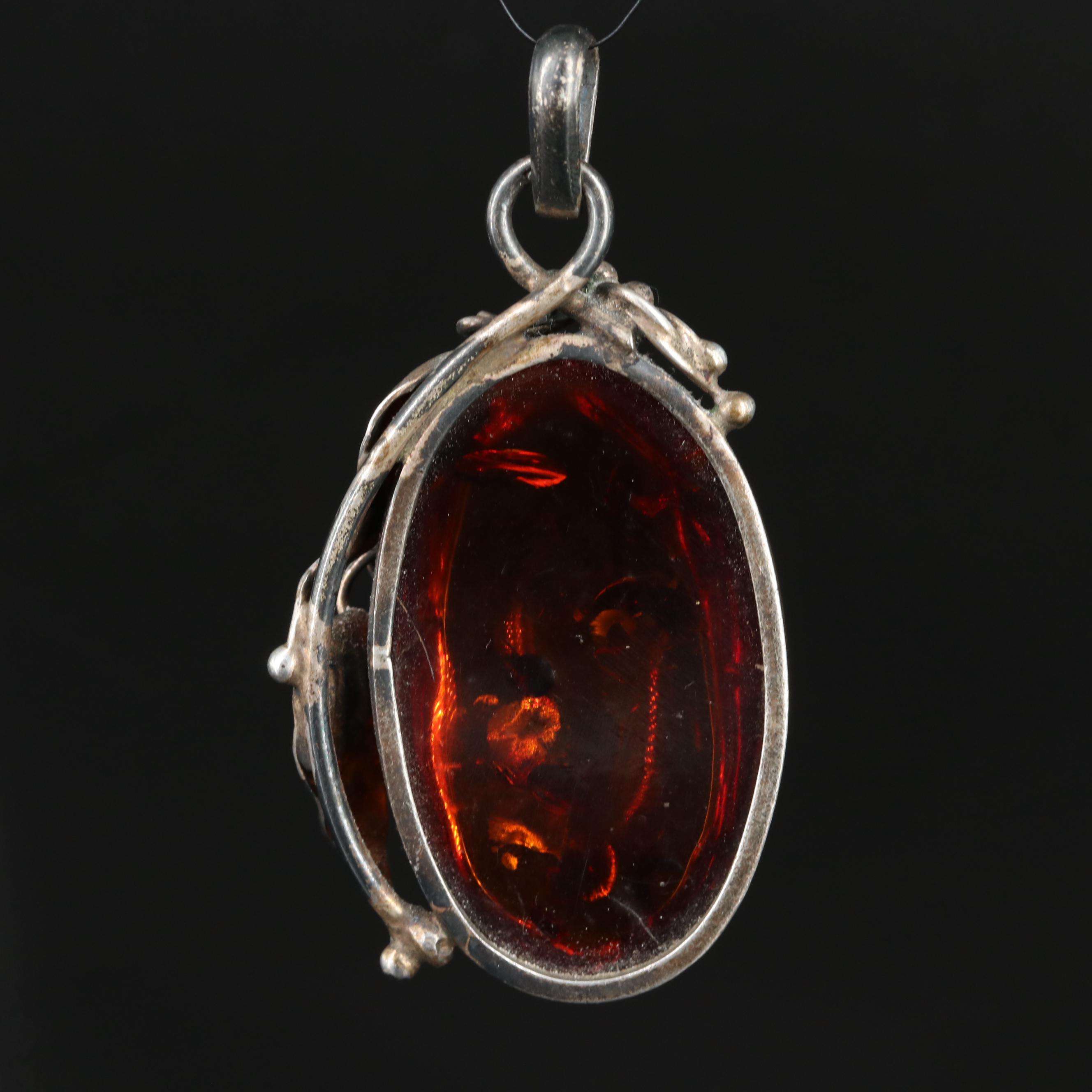 Vintage Sterling Amber Pendant