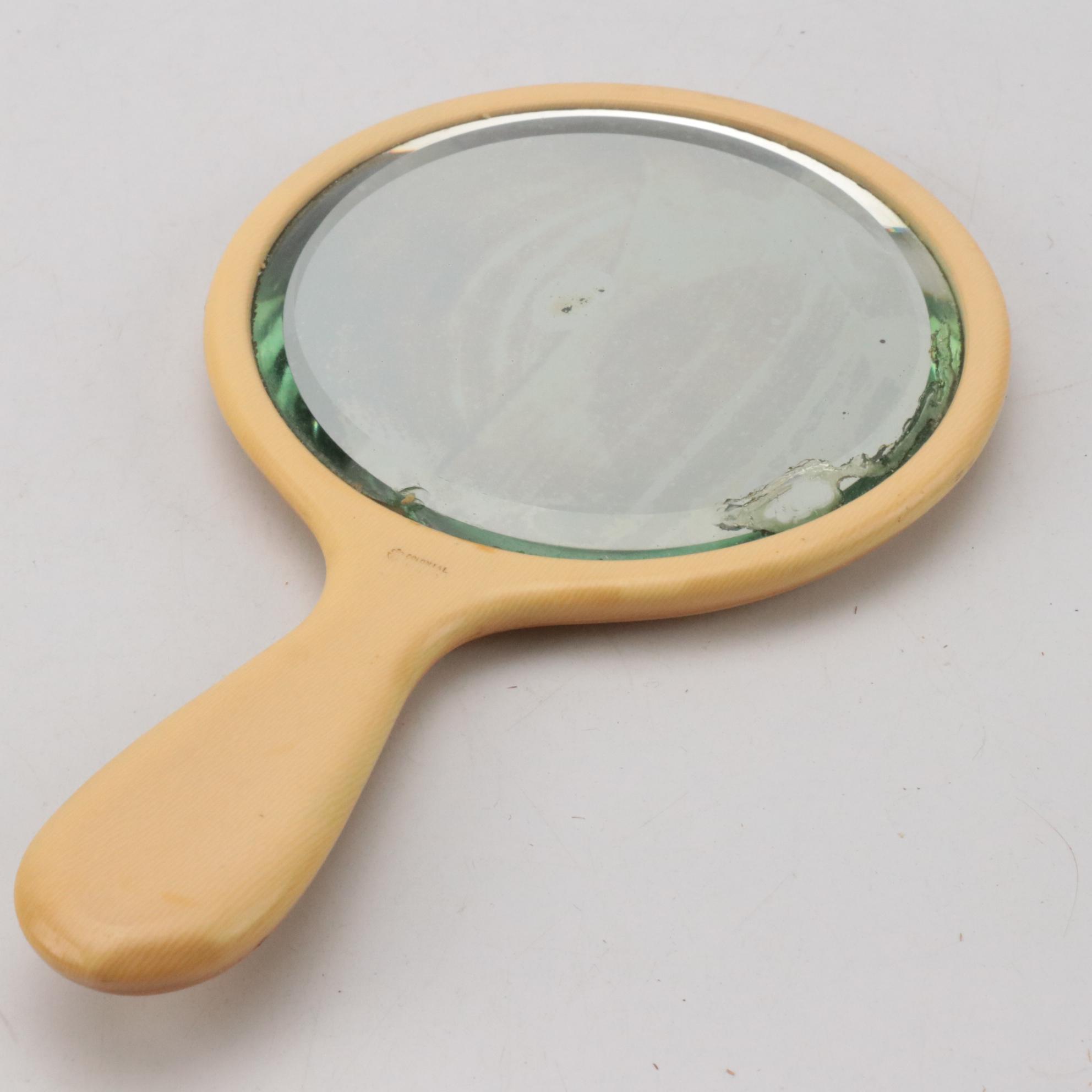 Art Deco Etched Mirror and Bakelite Vanity Tray with Celluloid Hand Mirrors