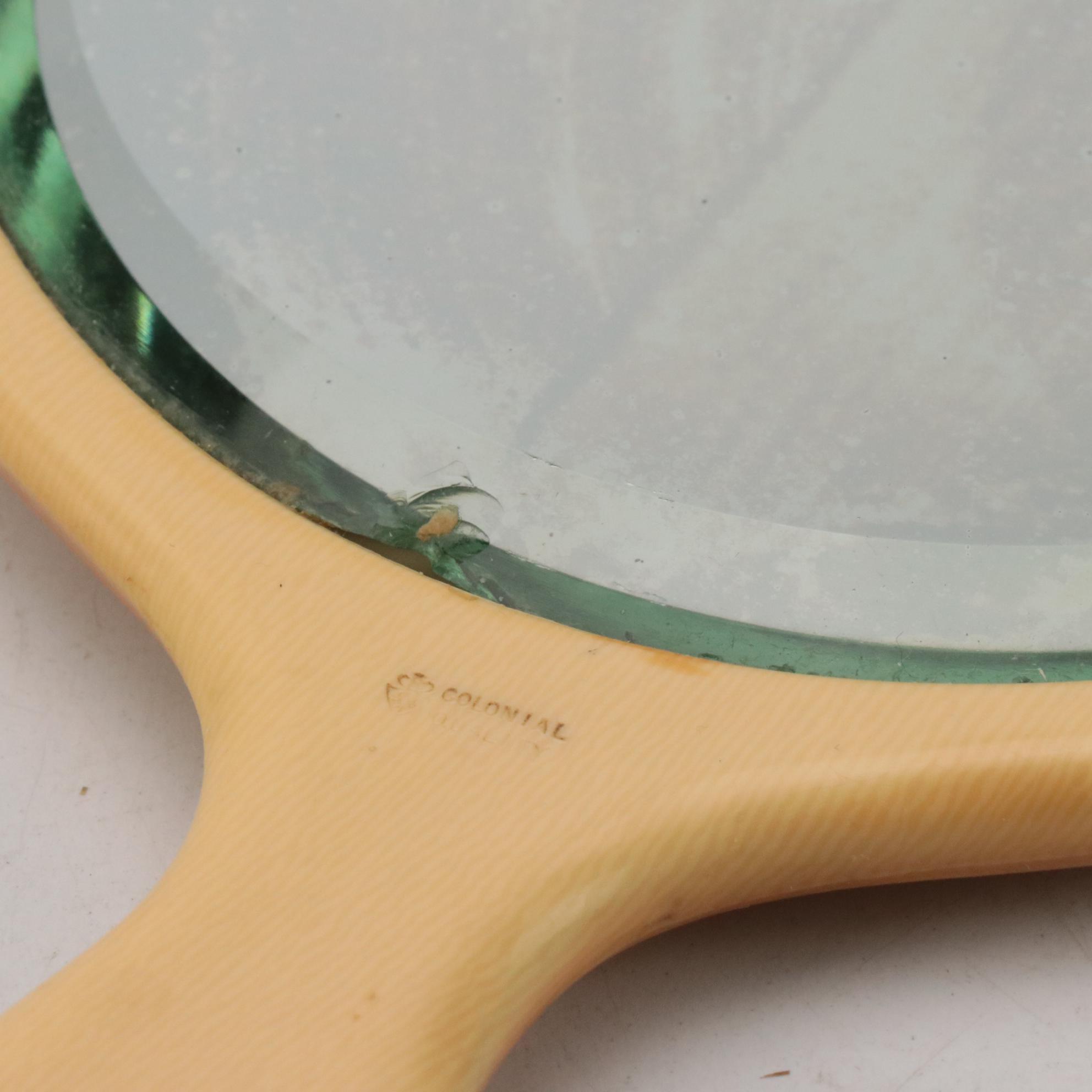 Art Deco Etched Mirror and Bakelite Vanity Tray with Celluloid Hand Mirrors