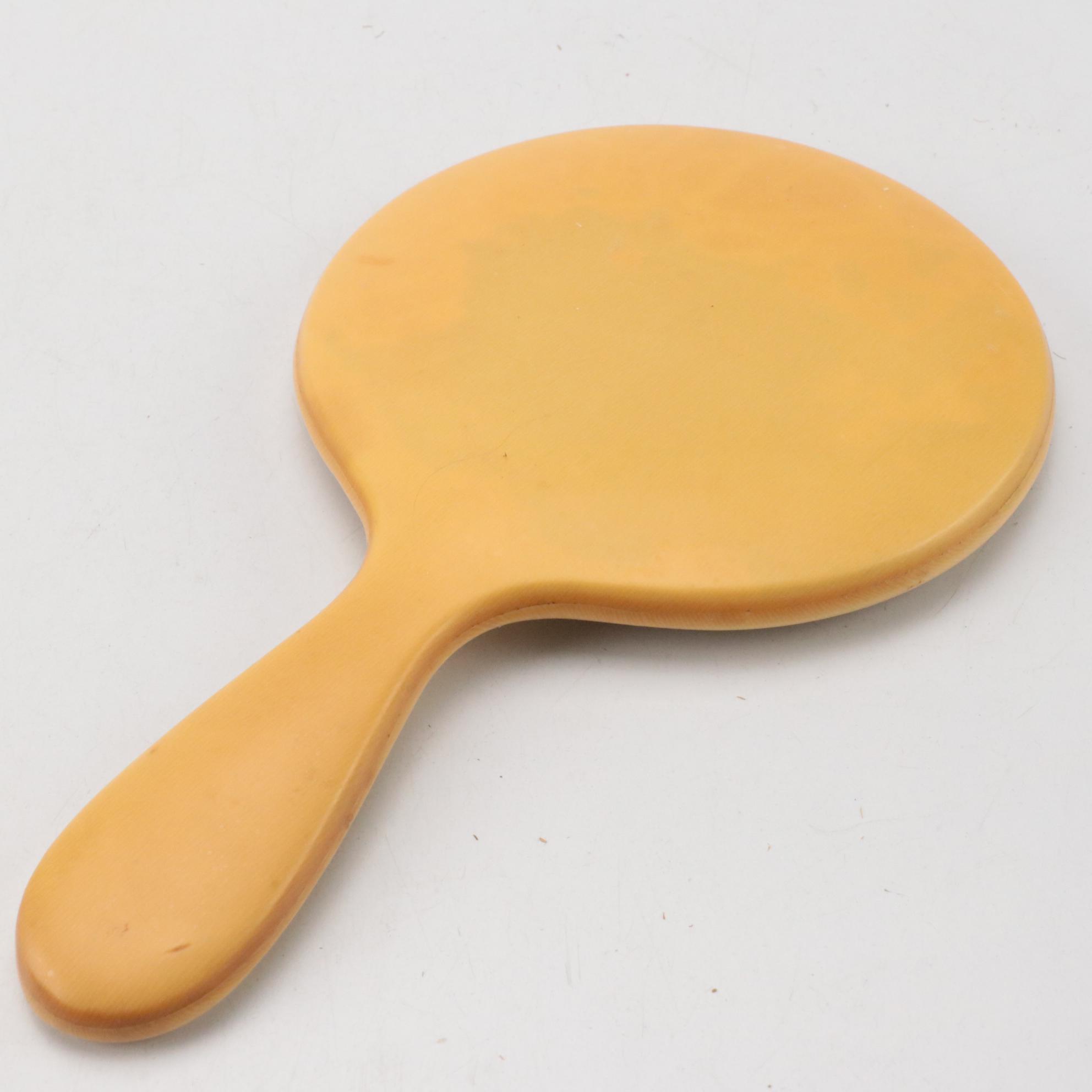 Art Deco Etched Mirror and Bakelite Vanity Tray with Celluloid Hand Mirrors