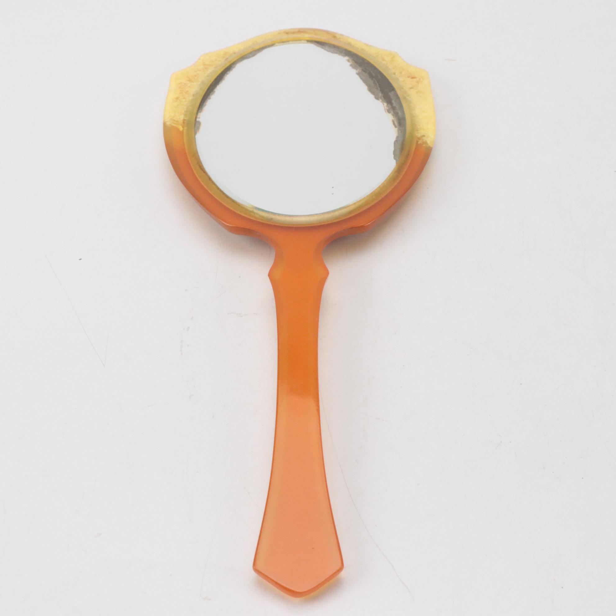 Art Deco Etched Mirror and Bakelite Vanity Tray with Celluloid Hand Mirrors