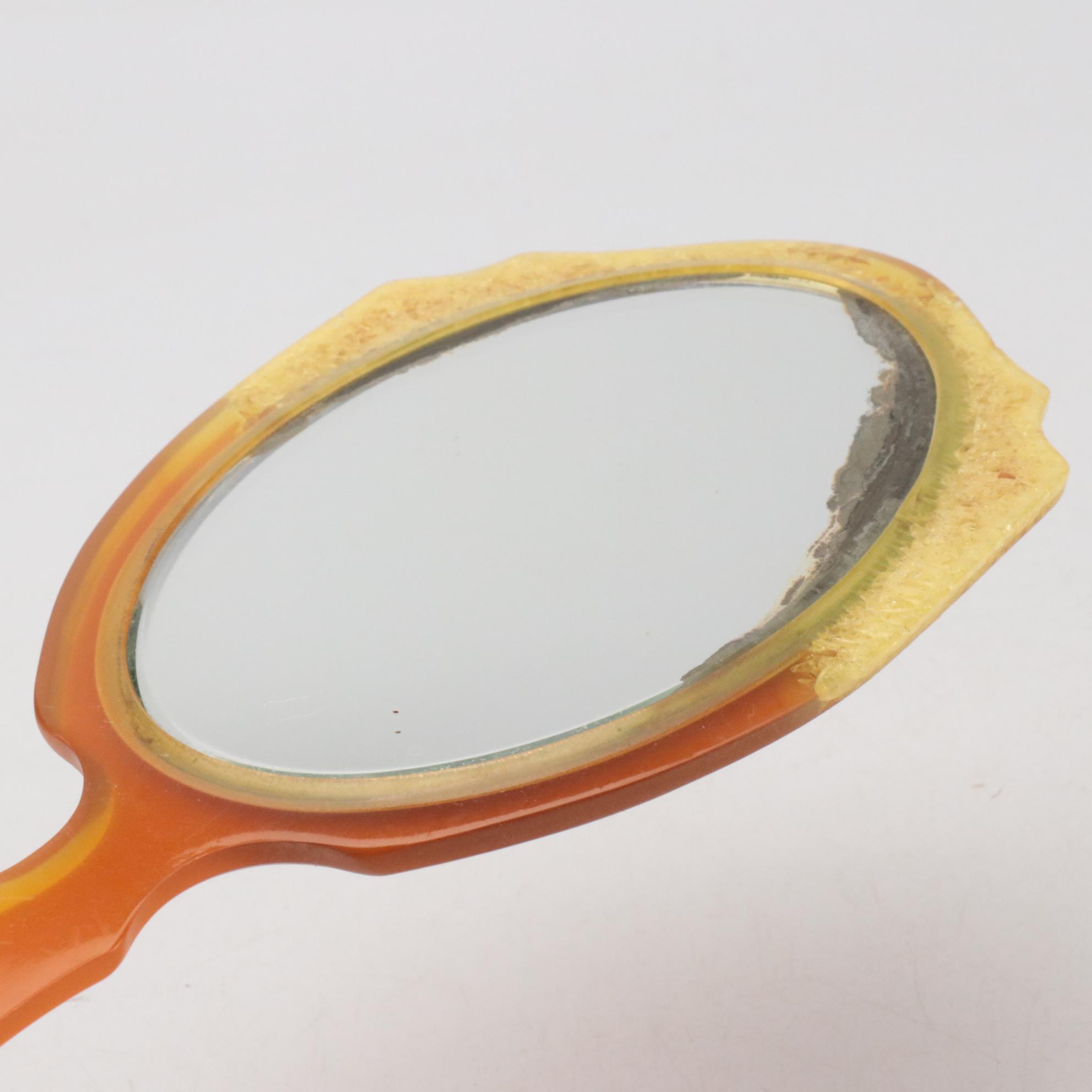 Art Deco Etched Mirror and Bakelite Vanity Tray with Celluloid Hand Mirrors