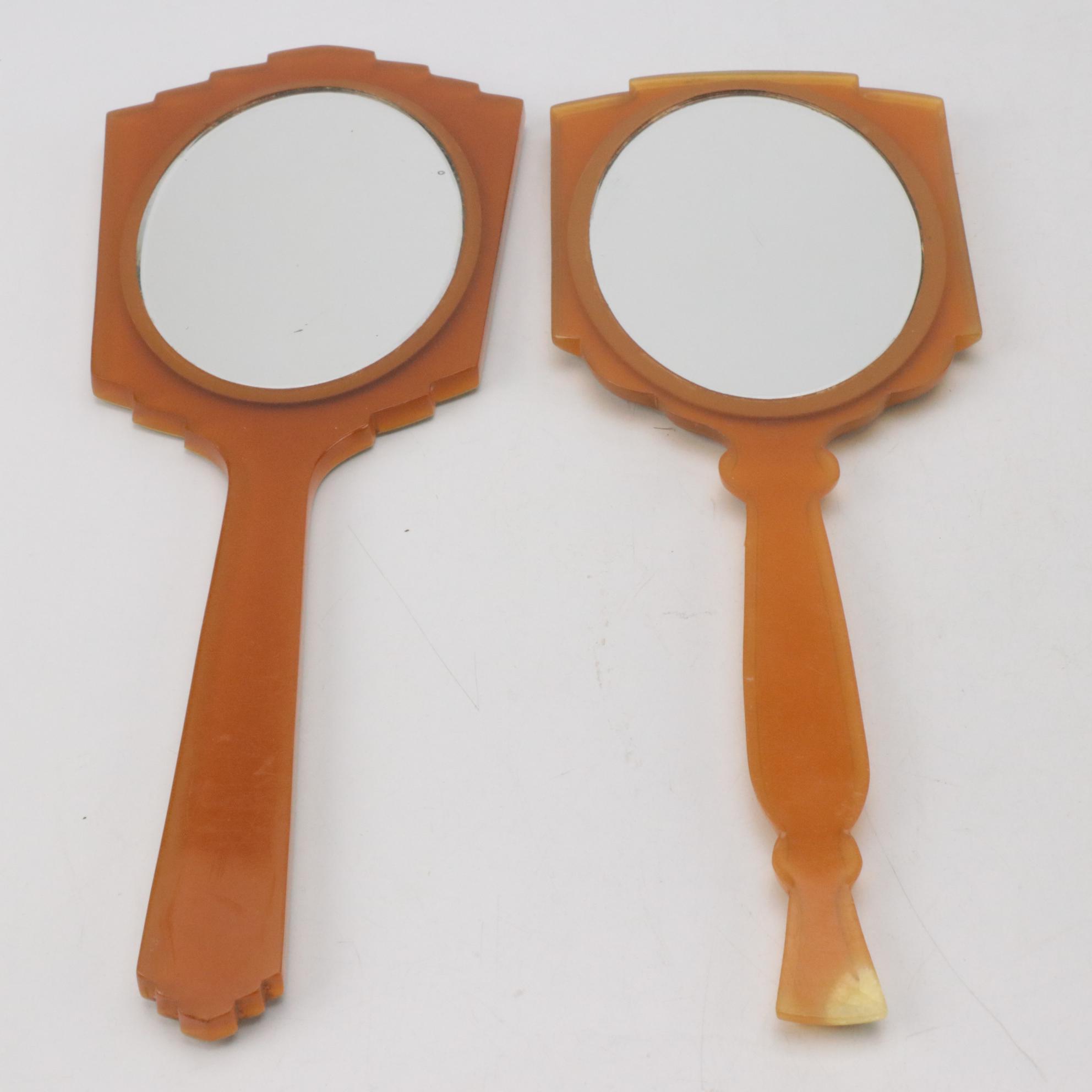 Art Deco Etched Mirror and Bakelite Vanity Tray with Celluloid Hand Mirrors