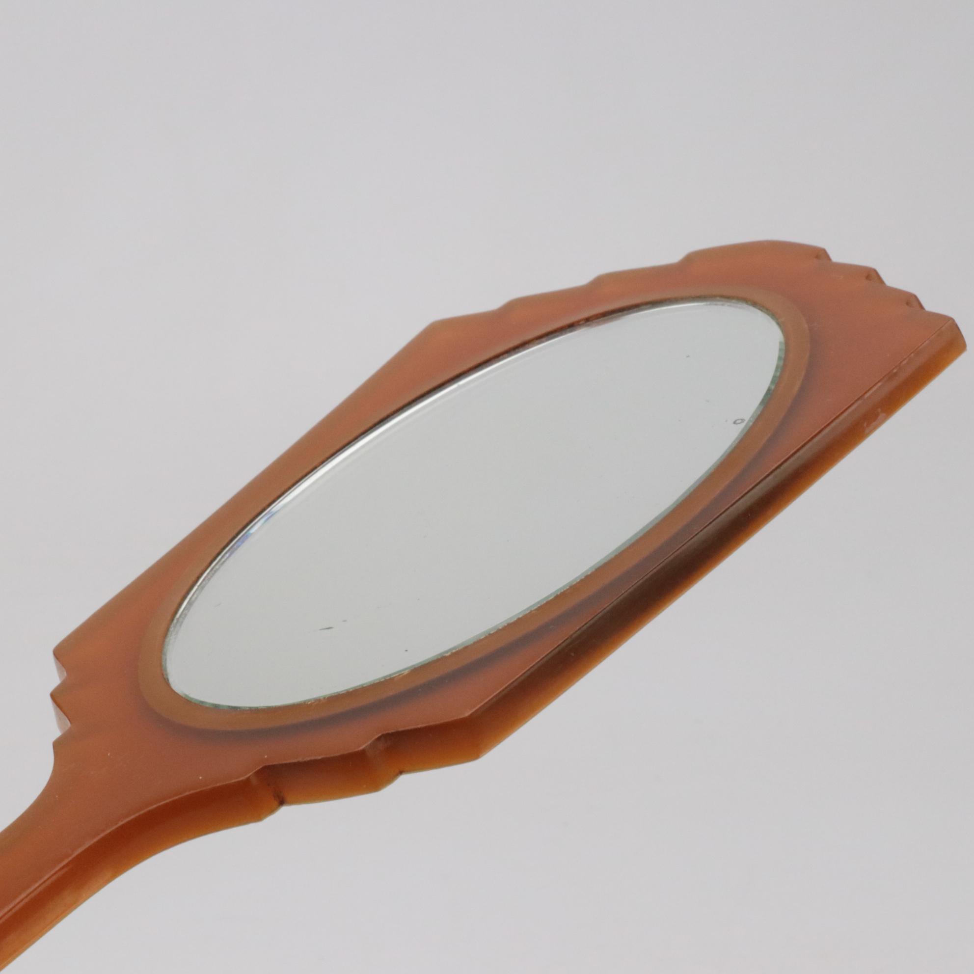 Art Deco Etched Mirror and Bakelite Vanity Tray with Celluloid Hand Mirrors