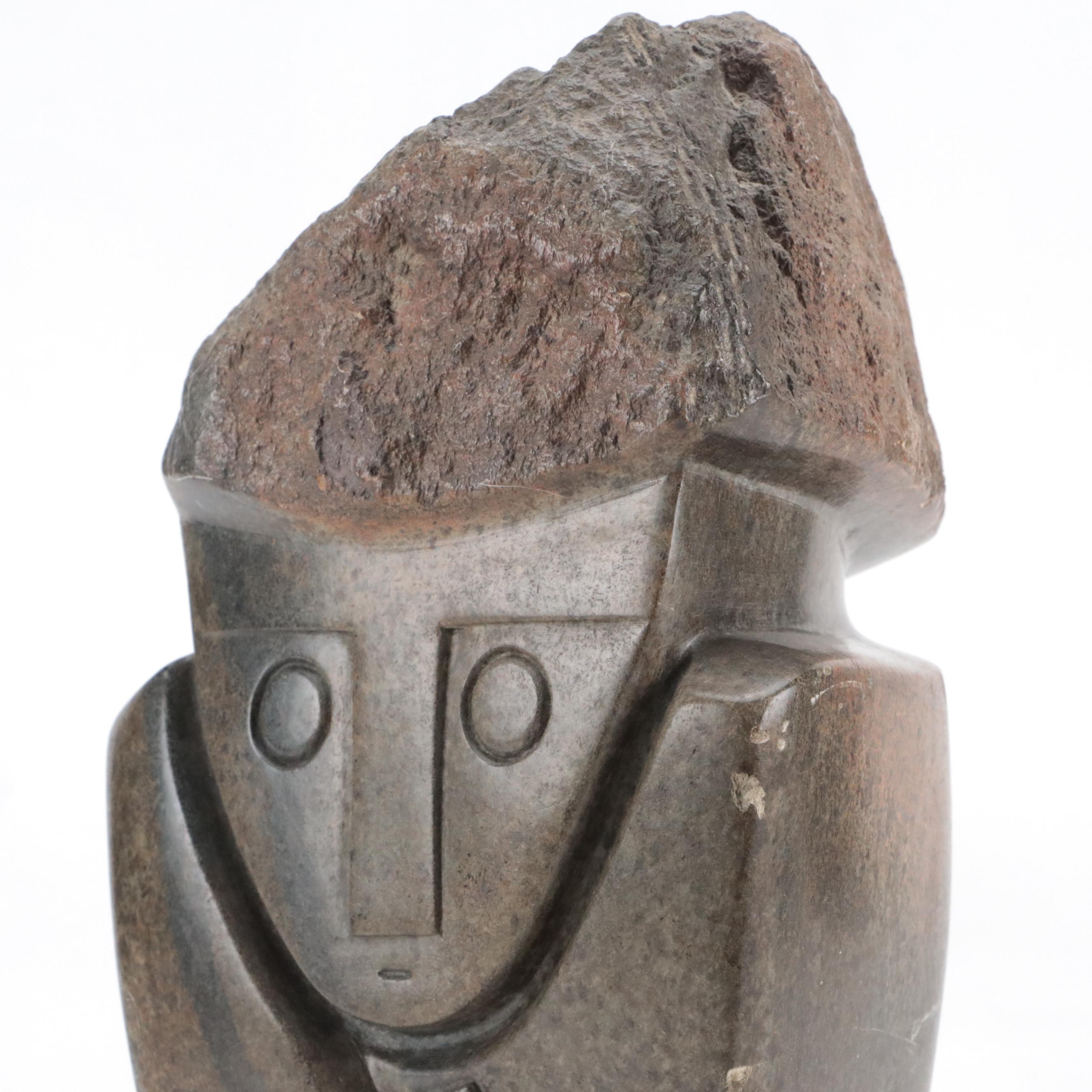 Henry Munyaradzi Soapstone "Bush Man" With Subject Book "Shona Sculpture", 1980s