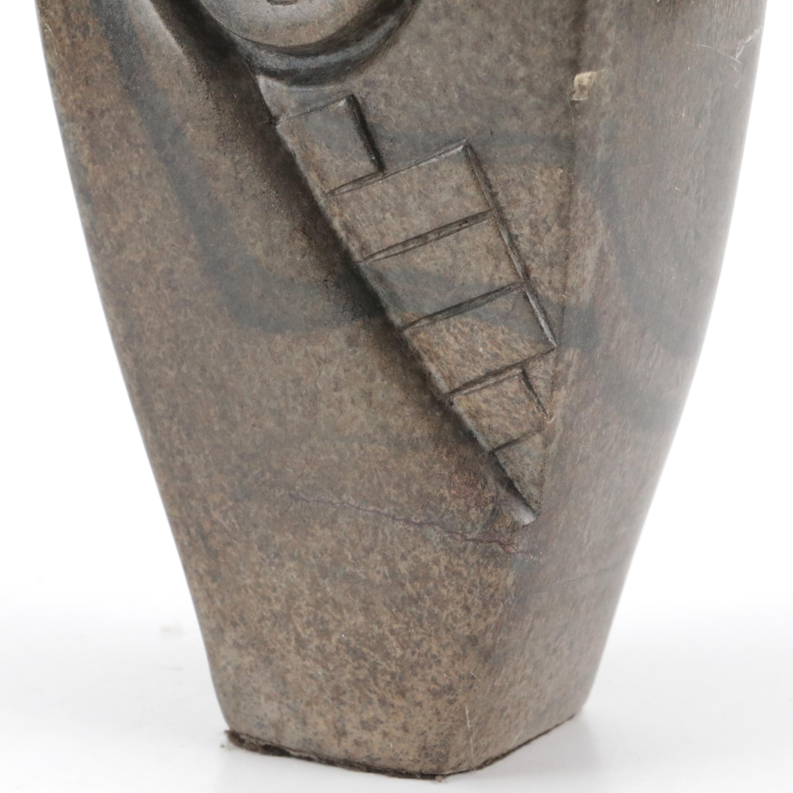 Henry Munyaradzi Soapstone "Bush Man" With Subject Book "Shona Sculpture", 1980s