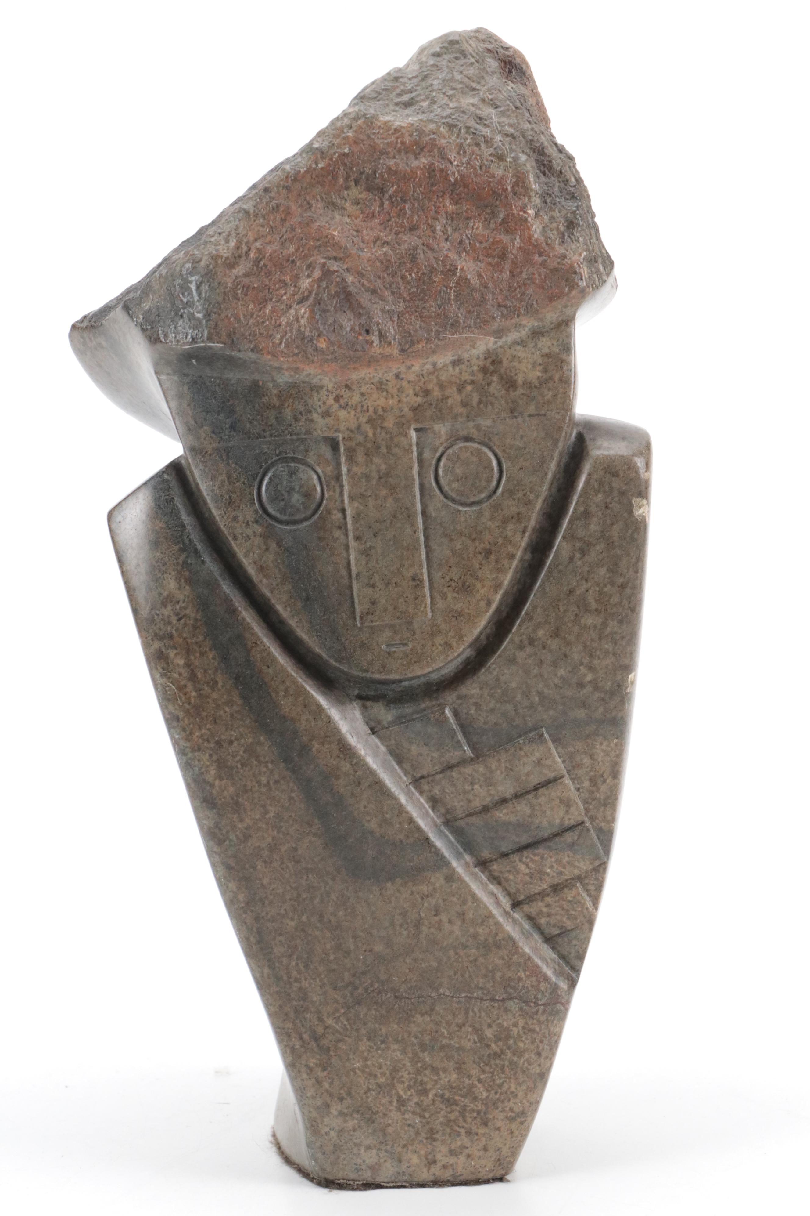 Henry Munyaradzi Soapstone "Bush Man" With Subject Book "Shona Sculpture", 1980s