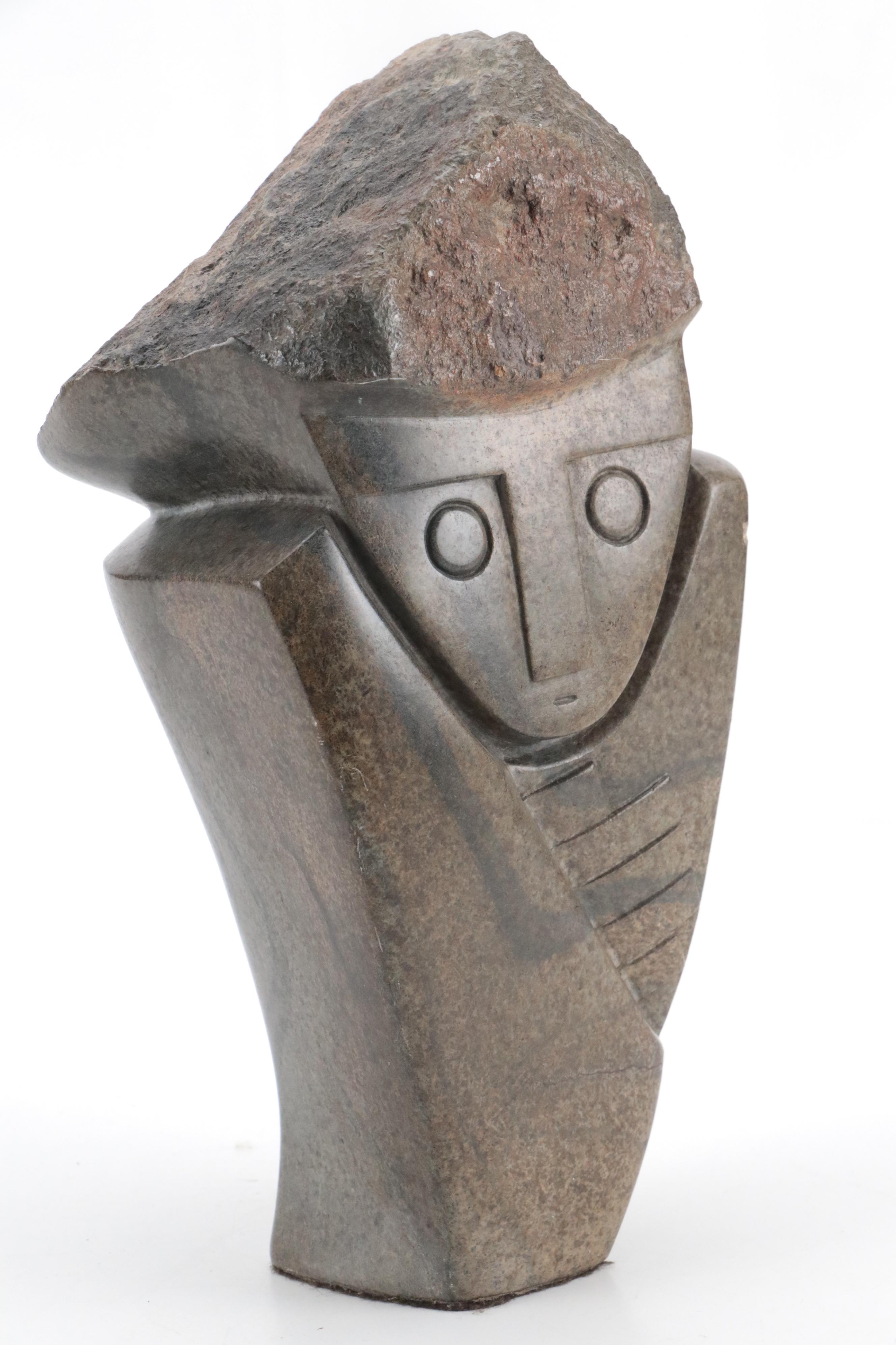 Henry Munyaradzi Soapstone "Bush Man" With Subject Book "Shona Sculpture", 1980s