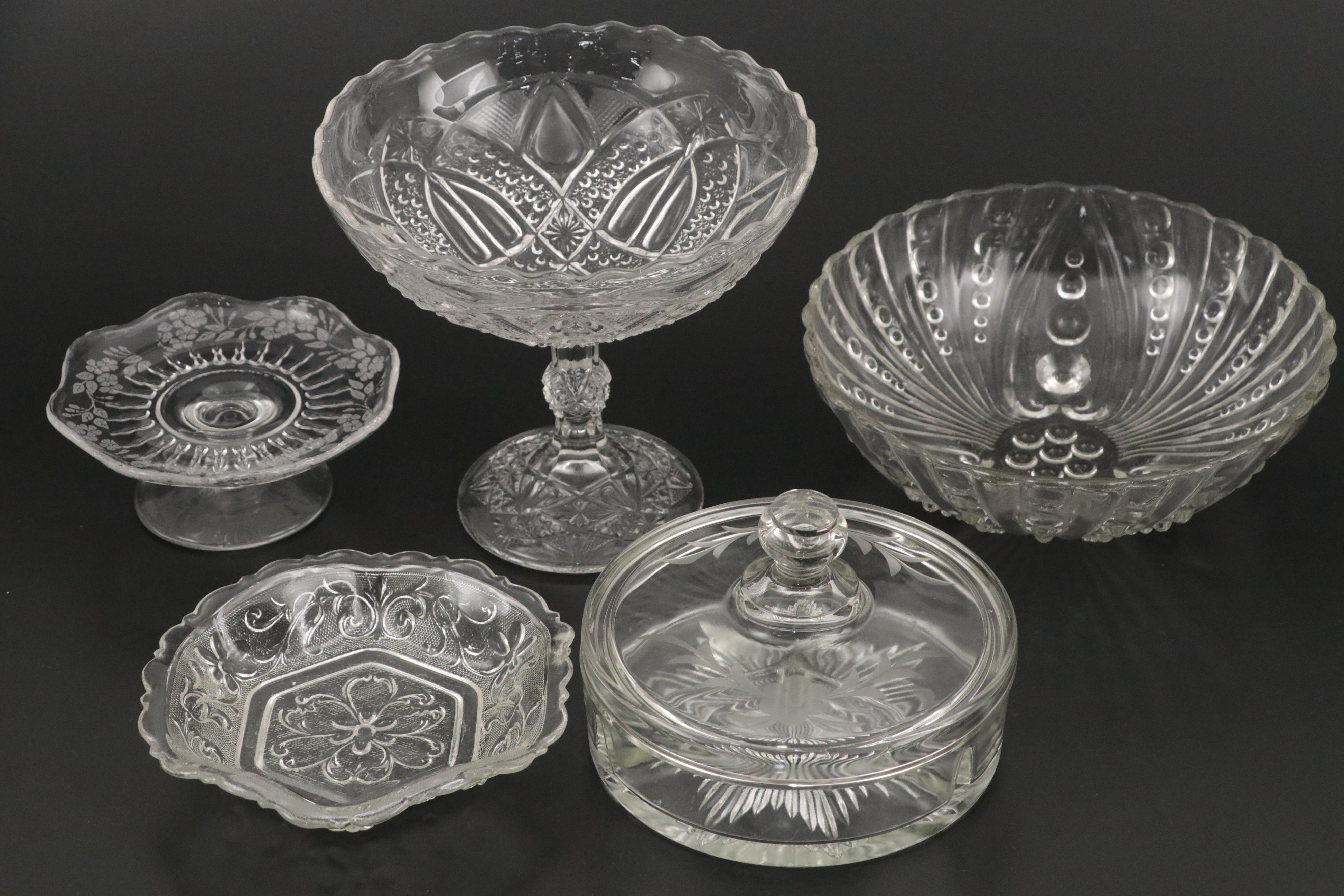 Bryce, Higbee & Co. EAPG "Anon" Compote with Other Glass and Crystal Tableware