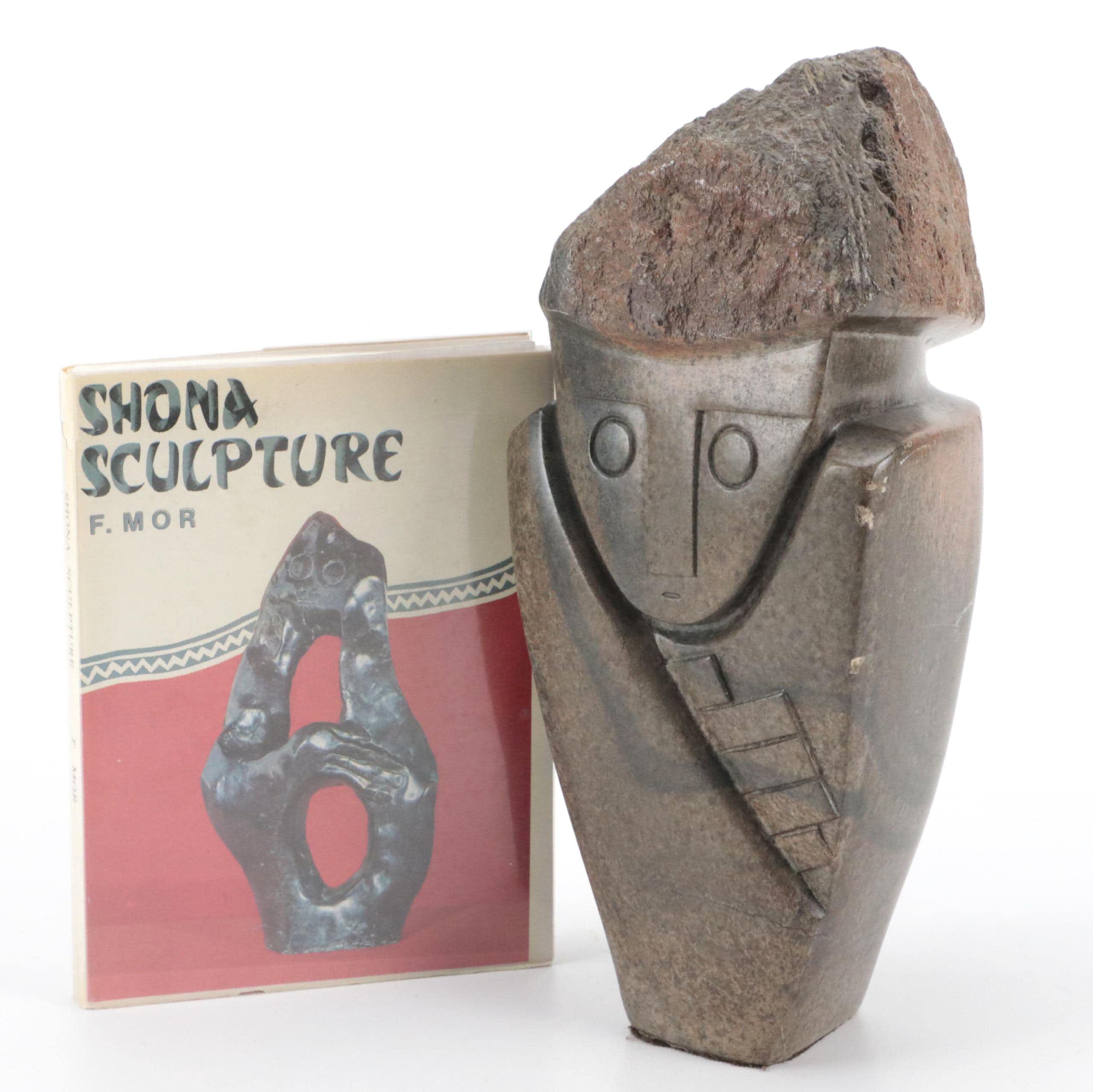 Henry Munyaradzi Soapstone "Bush Man" With Subject Book "Shona Sculpture", 1980s
