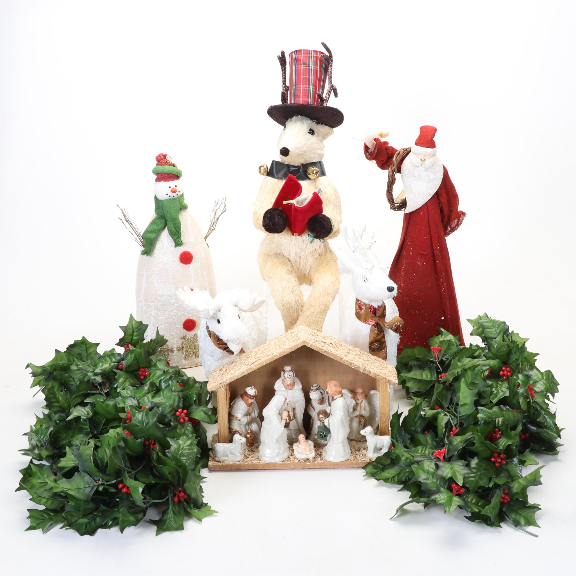 Seated Reindeer, Ceramic Nativity and Other Holiday Decor