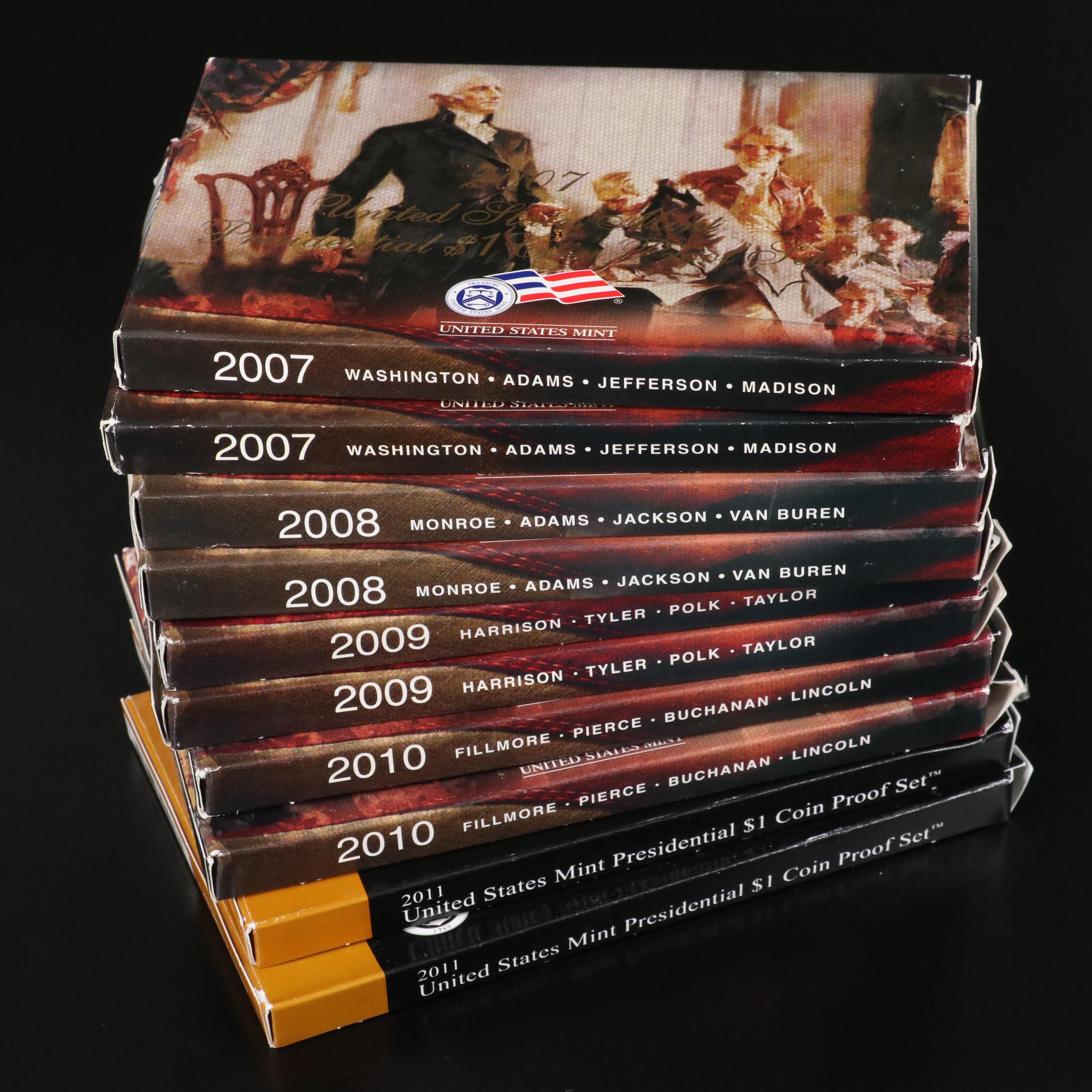 Ten U.S. Presidential Dollar Proof Sets