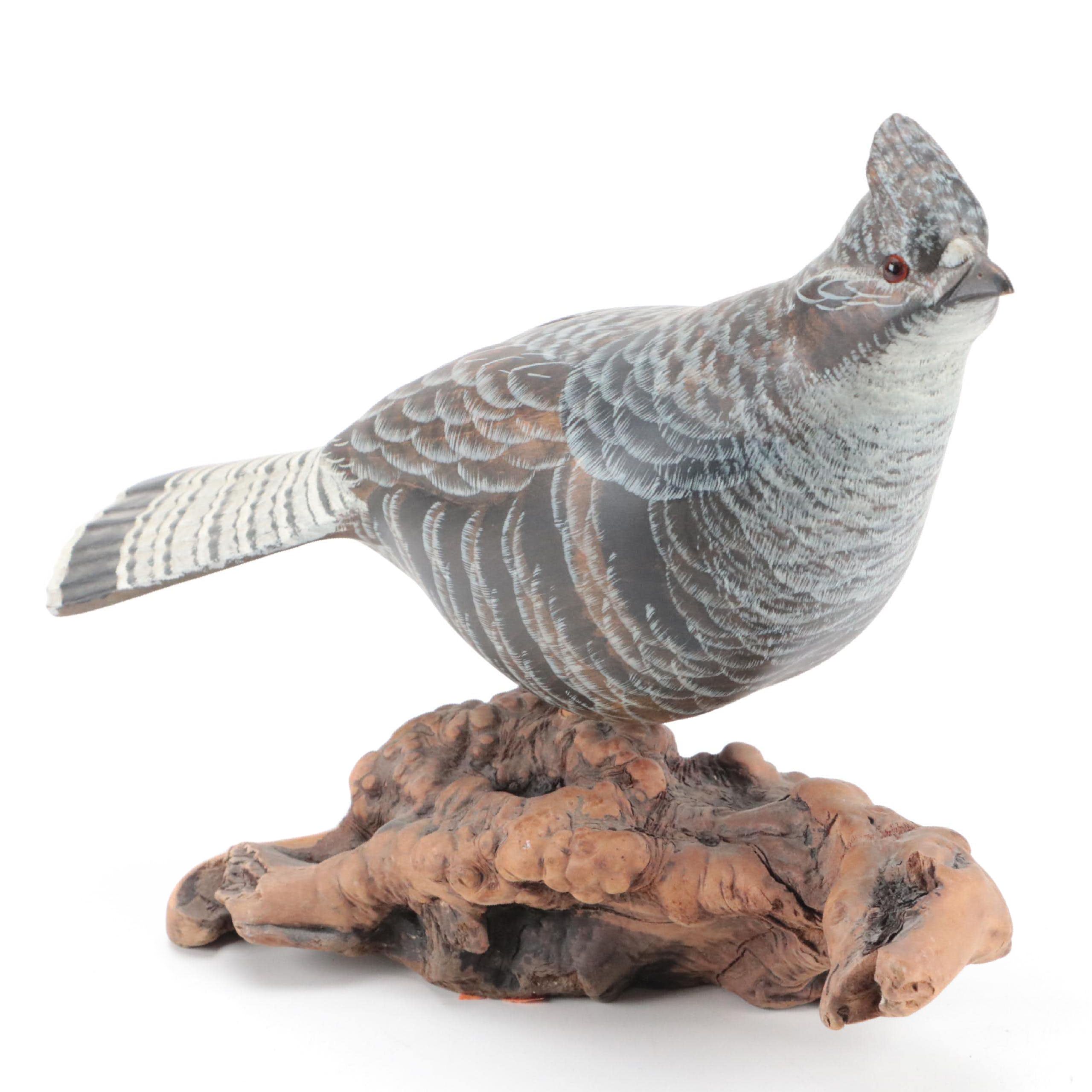 Hand-Painted and Carved Quail, Signed by Artist
