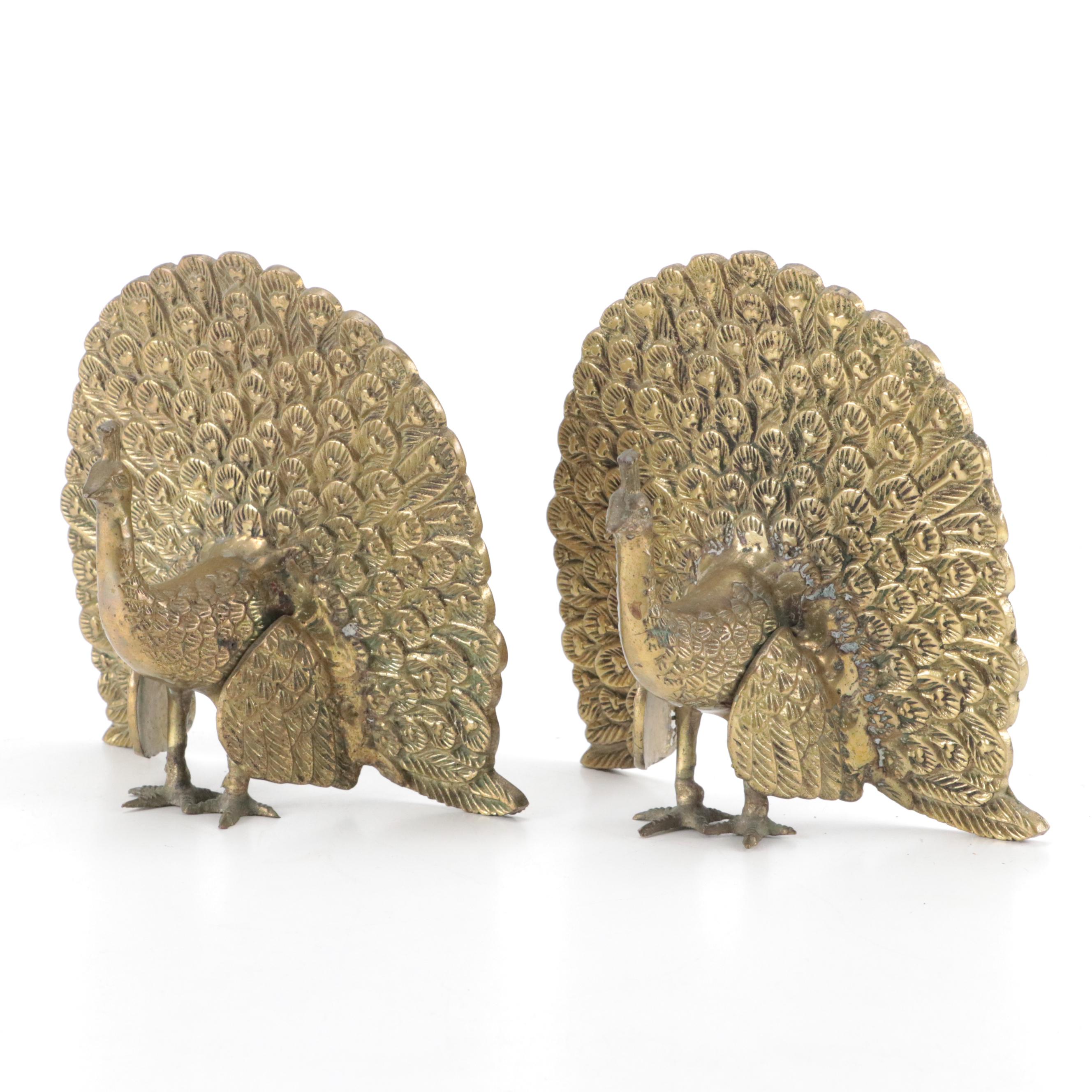 Brass Peacock Bookends