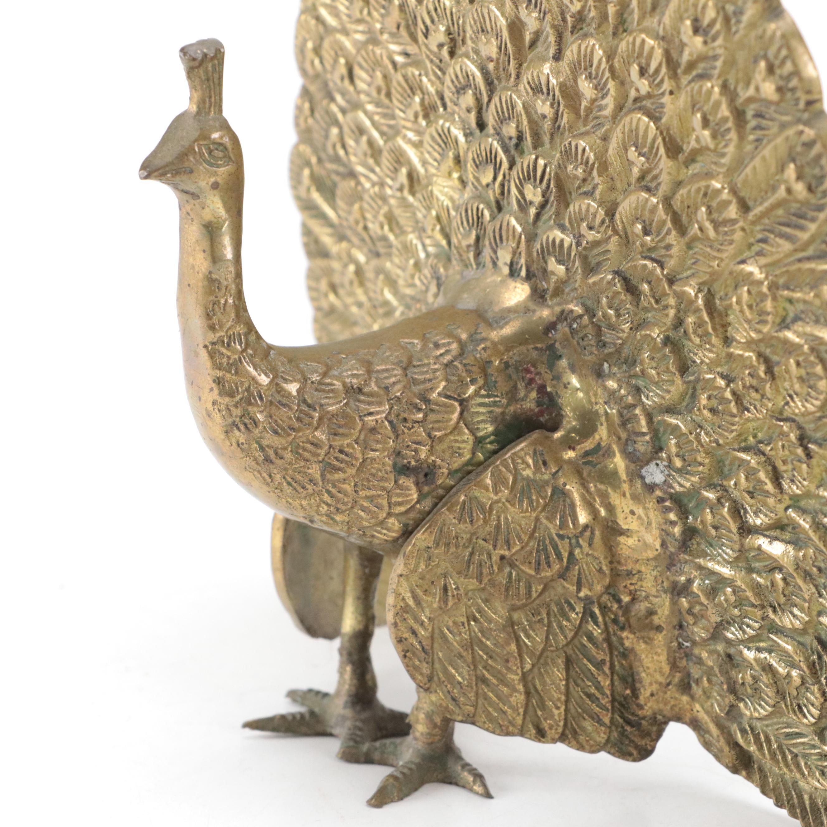 Brass Peacock Bookends