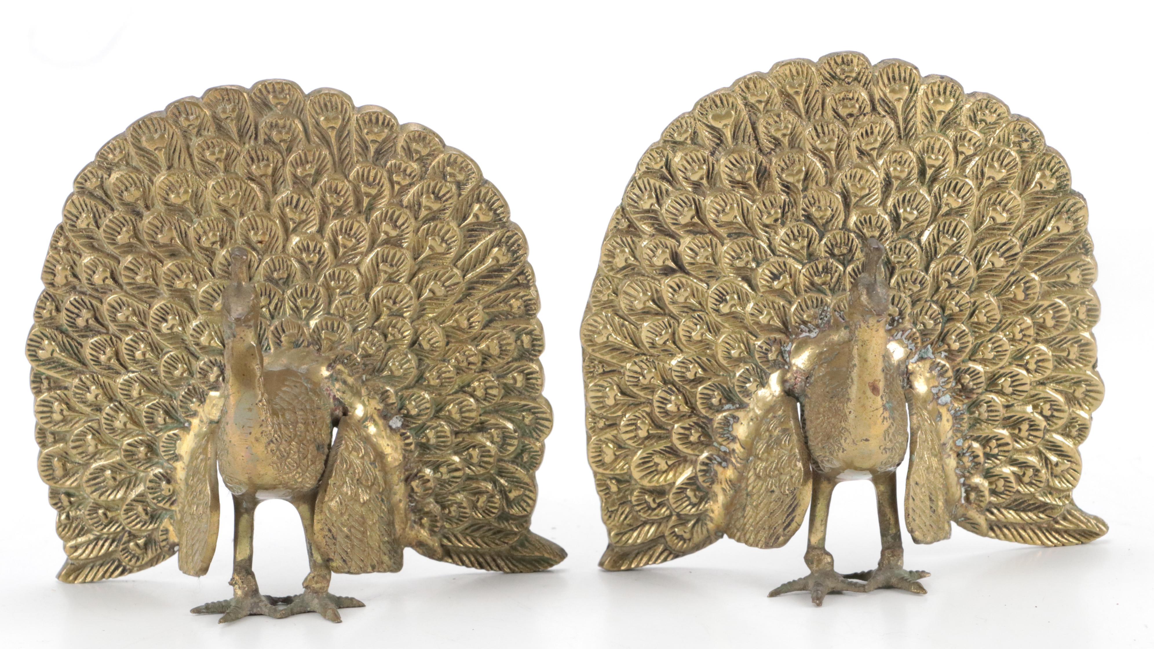 Brass Peacock Bookends