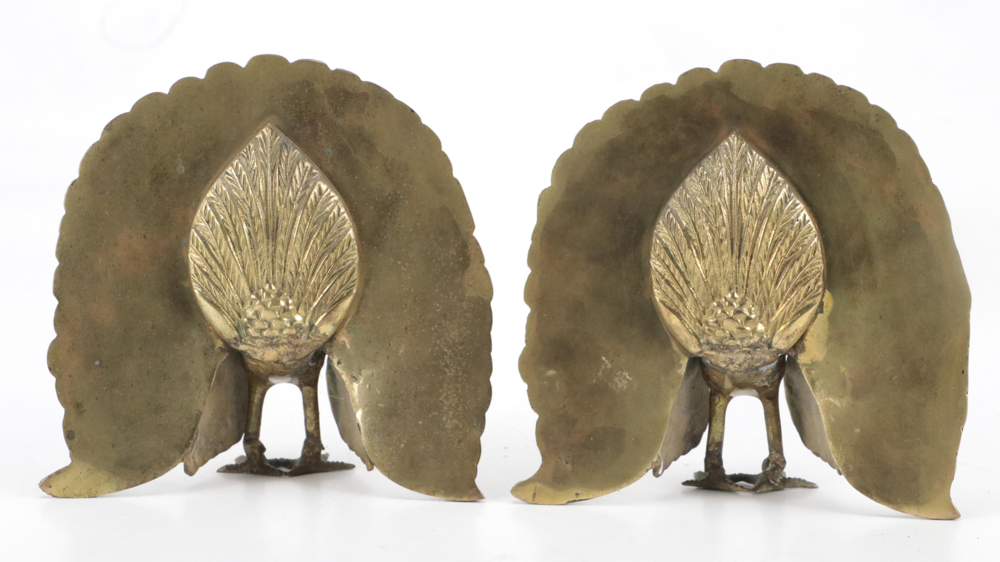 Brass Peacock Bookends