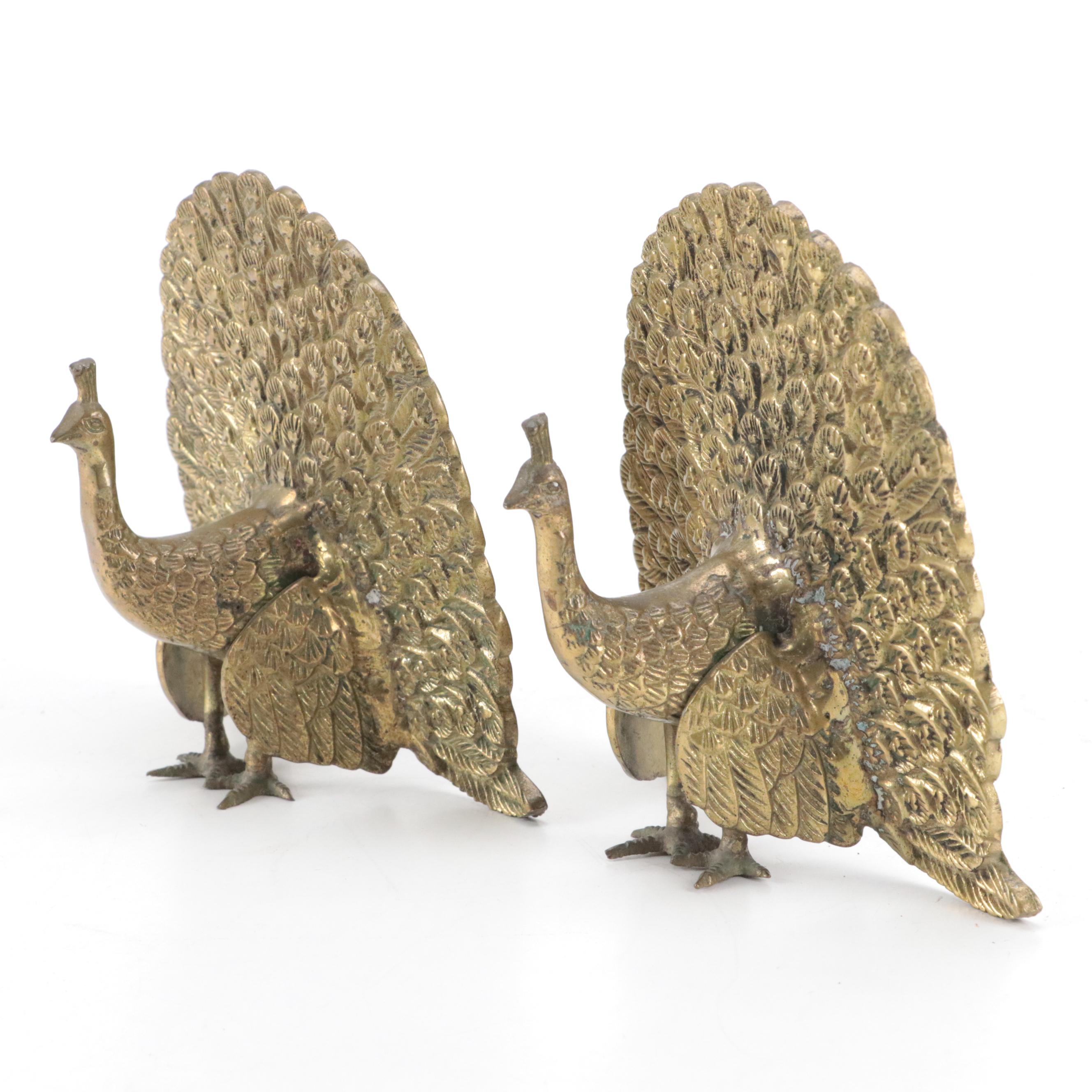 Brass Peacock Bookends