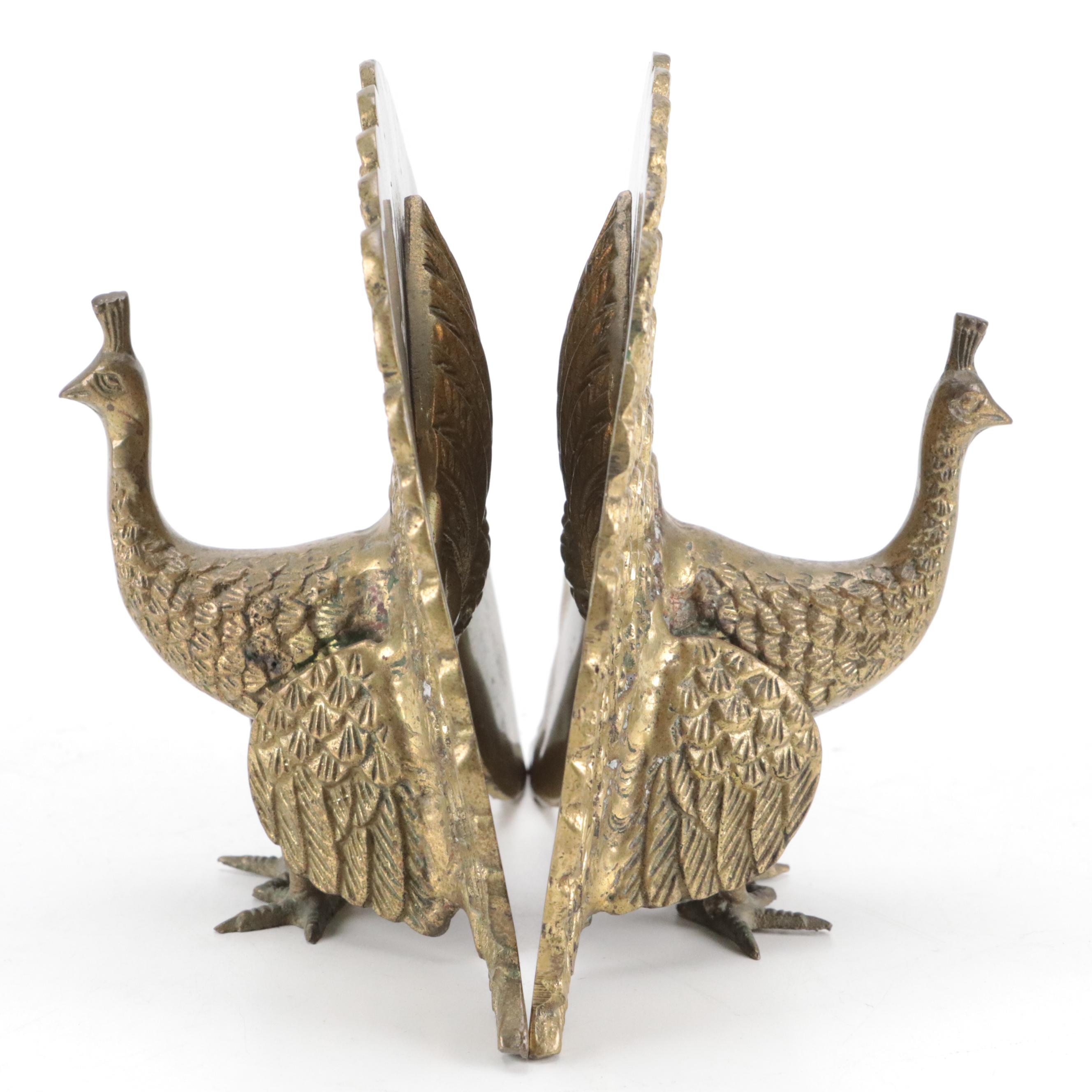 Brass Peacock Bookends