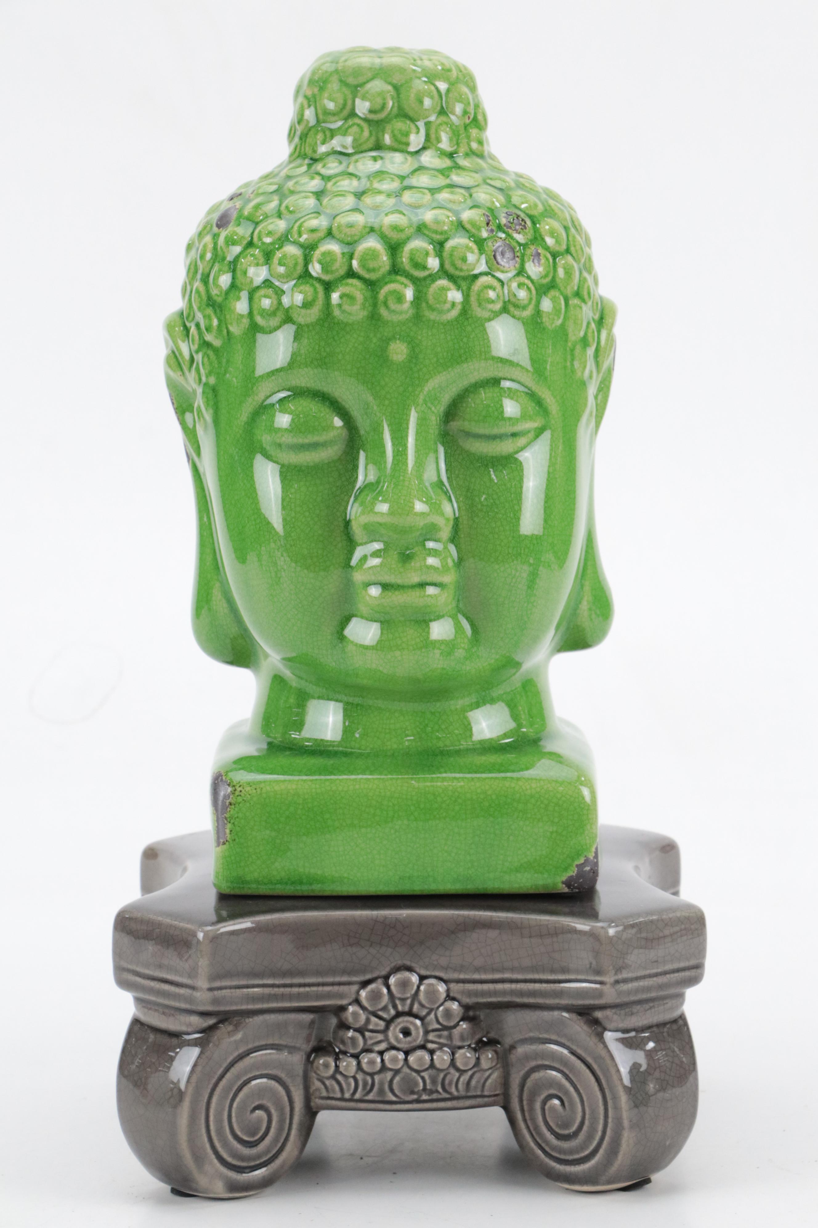 Three Hands Ceramic Pedestal Plant Stand with Buddha Statues and Wax Warmer