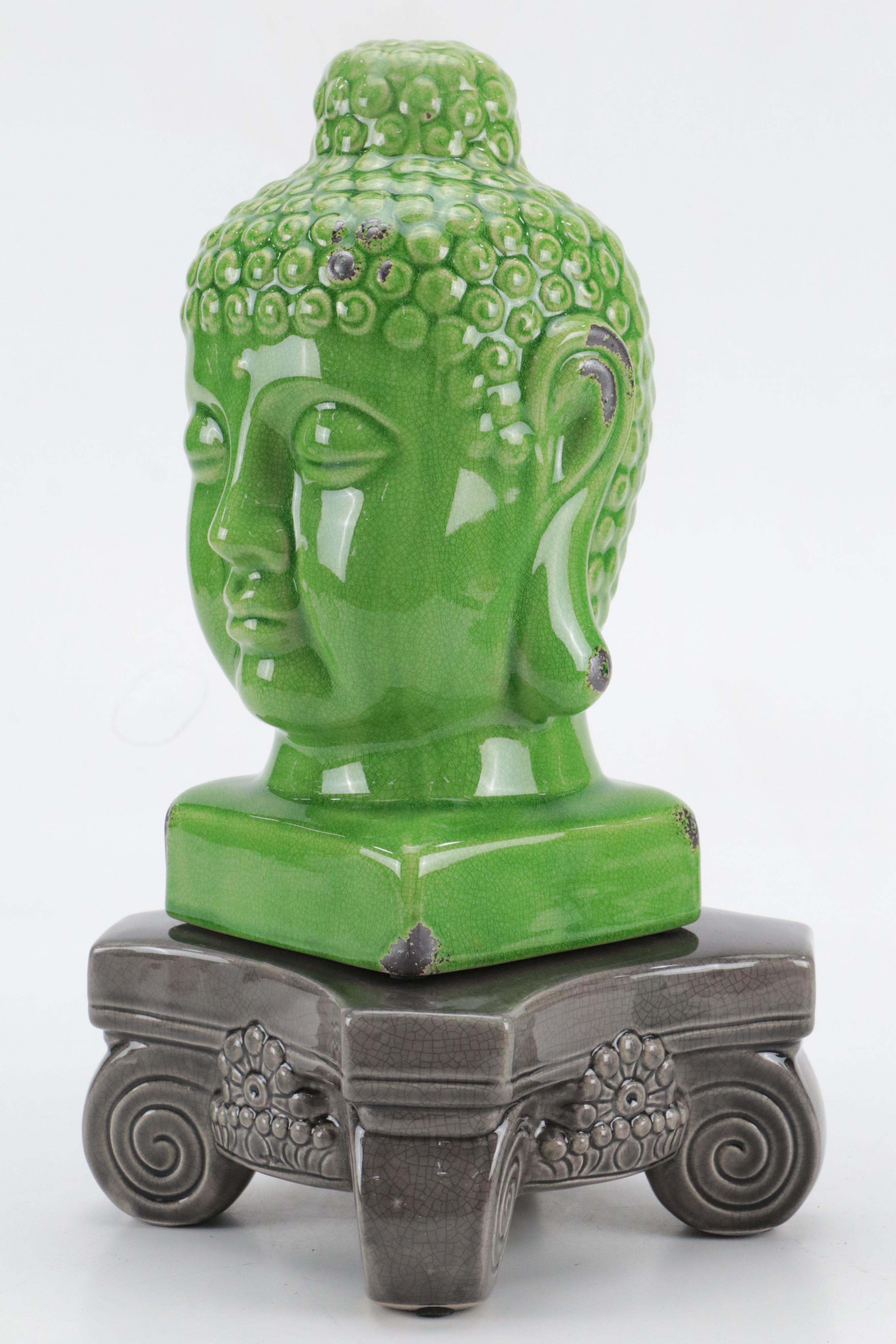 Three Hands Ceramic Pedestal Plant Stand with Buddha Statues and Wax Warmer
