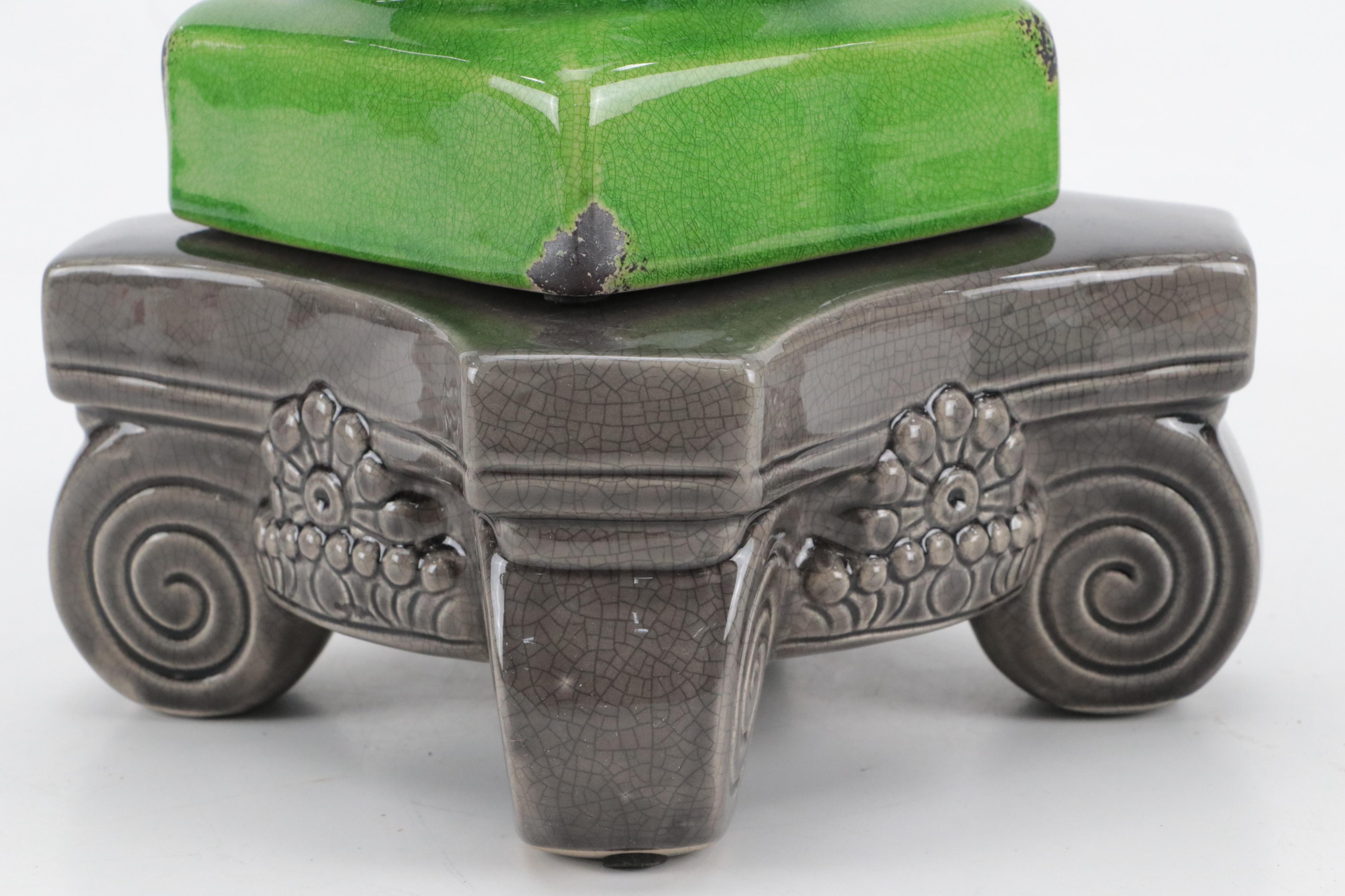 Three Hands Ceramic Pedestal Plant Stand with Buddha Statues and Wax Warmer