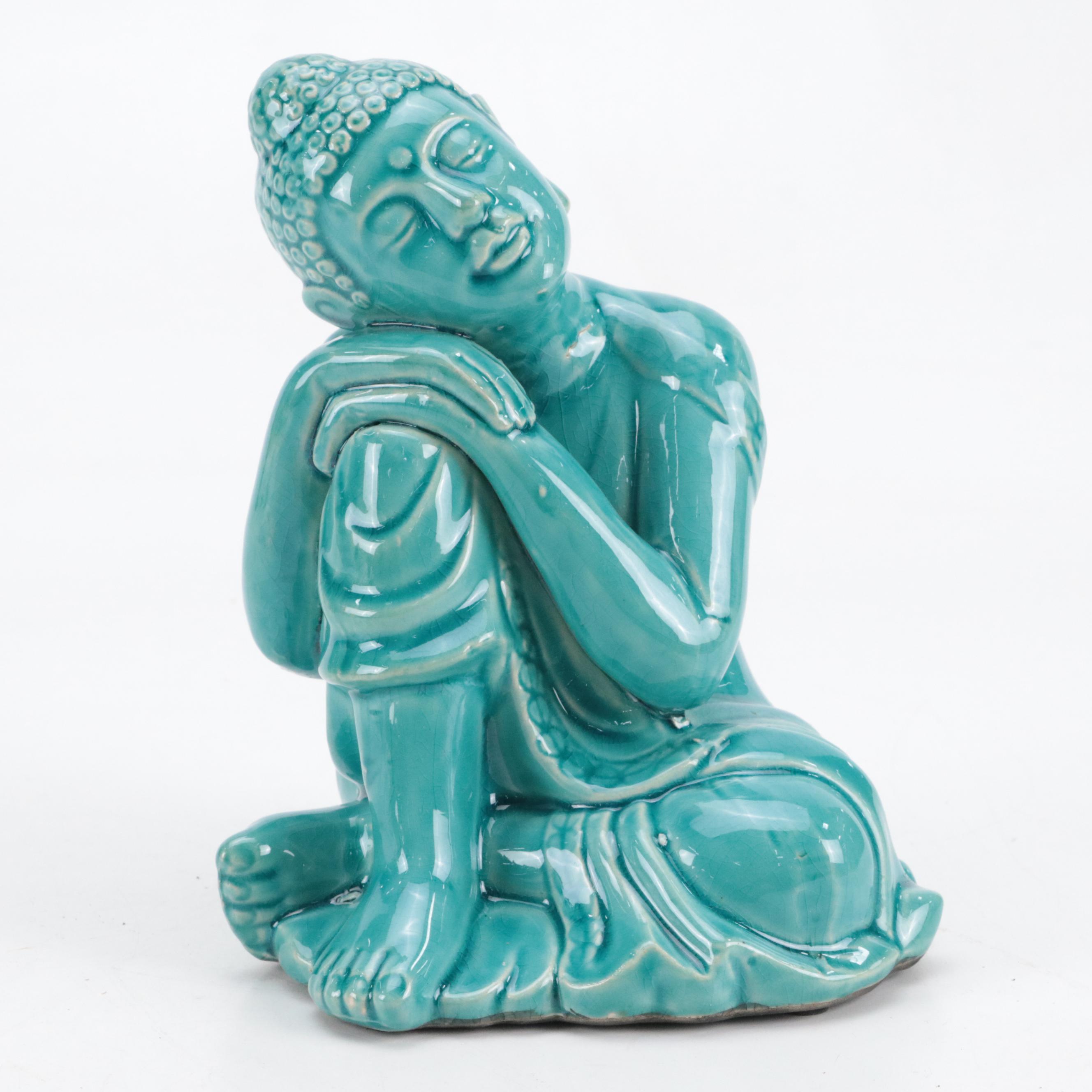 Three Hands Ceramic Pedestal Plant Stand with Buddha Statues and Wax Warmer