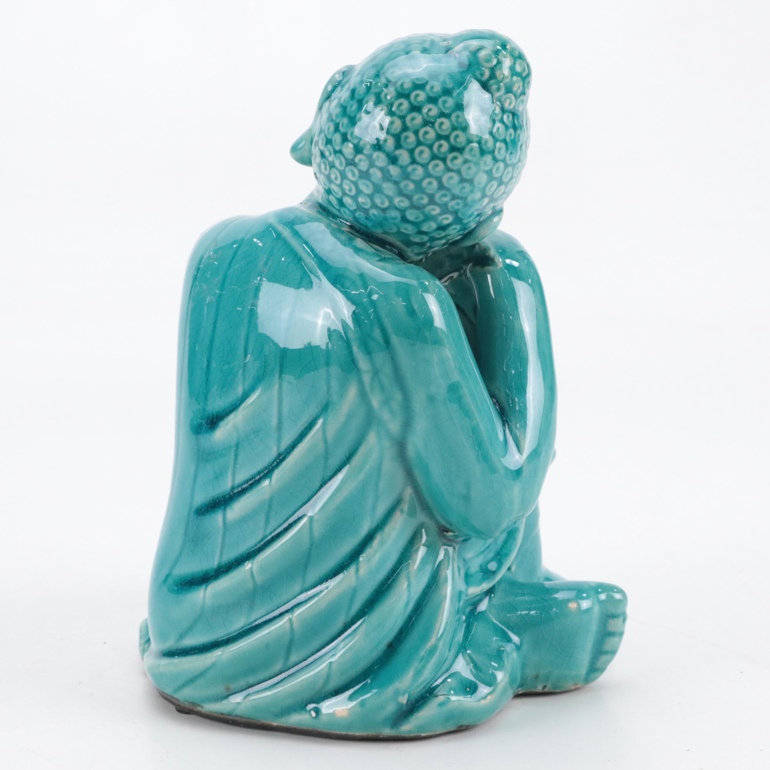 Three Hands Ceramic Pedestal Plant Stand with Buddha Statues and Wax Warmer