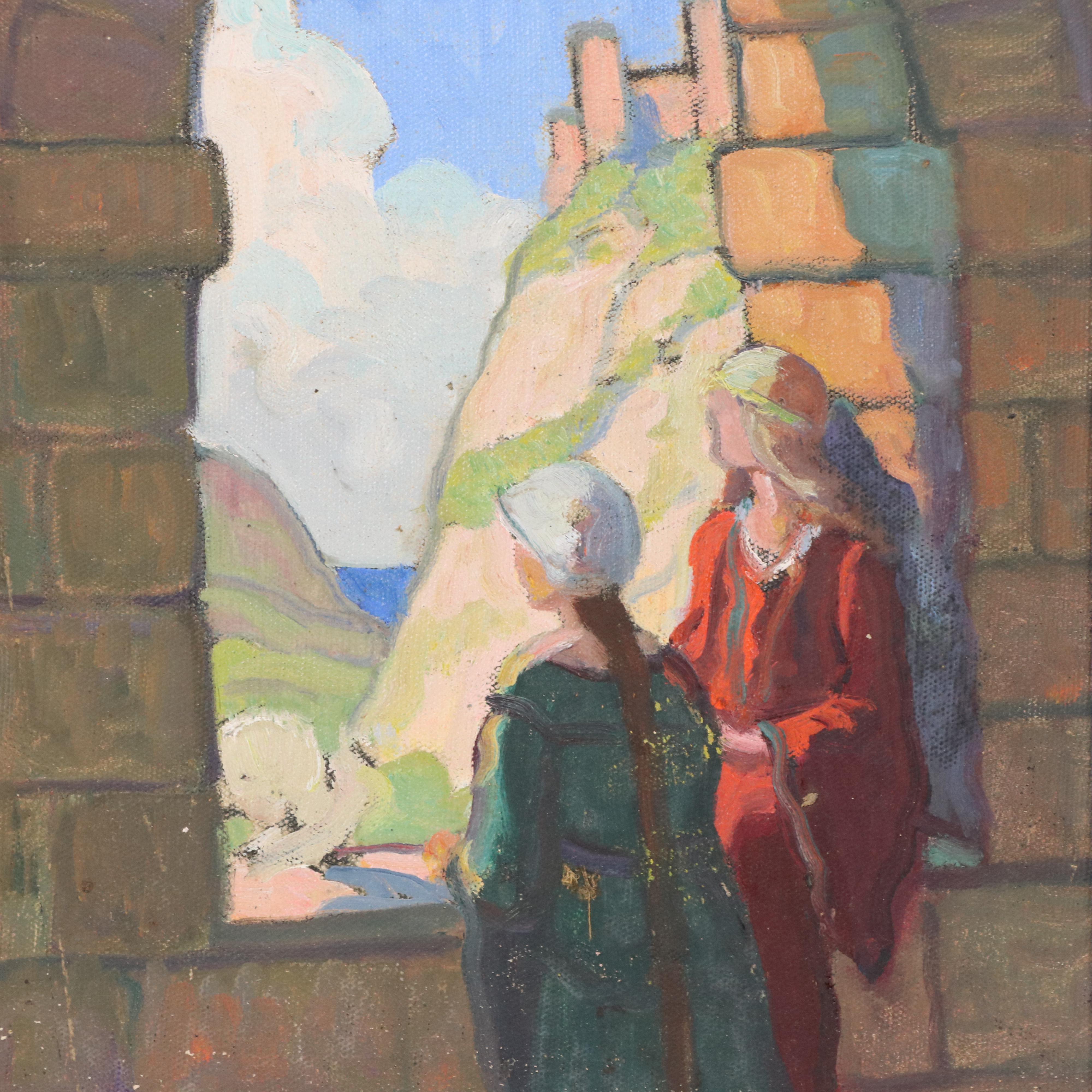 Bernhard Good Post-Impressionist Style Genre Oil Painting with Two Figures