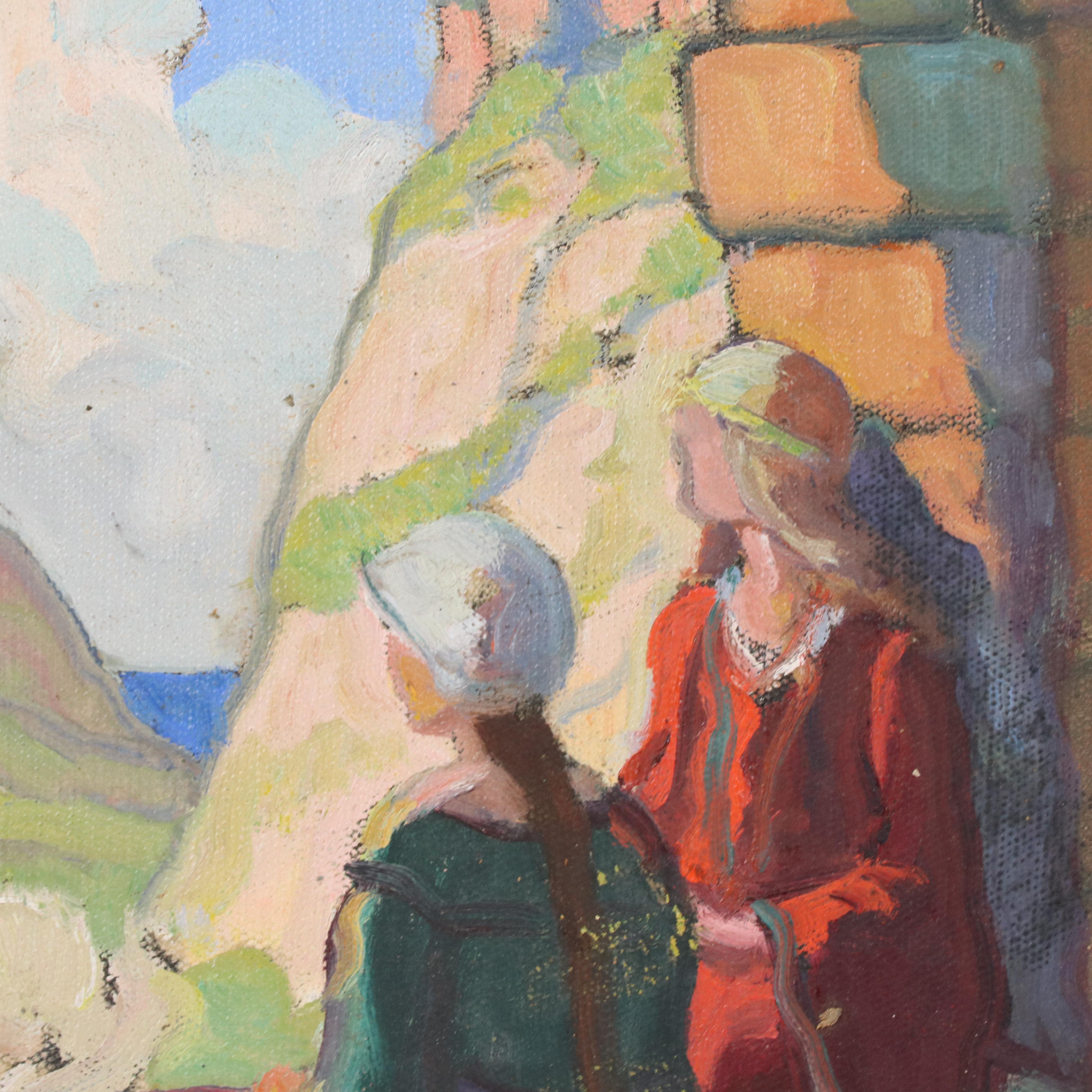 Bernhard Good Post-Impressionist Style Genre Oil Painting with Two Figures