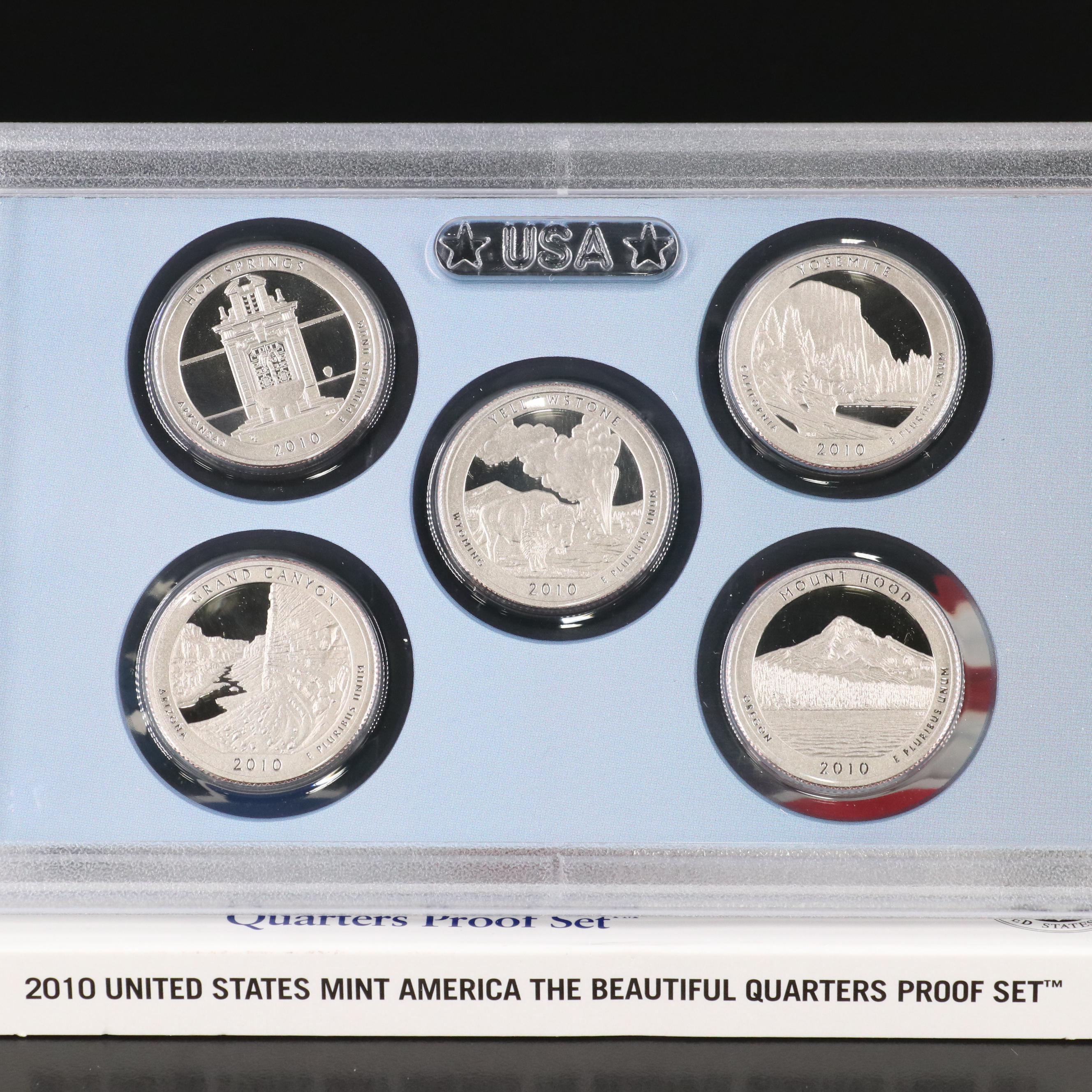 Ten 2010 America the Beautiful Proof Quarters Sets