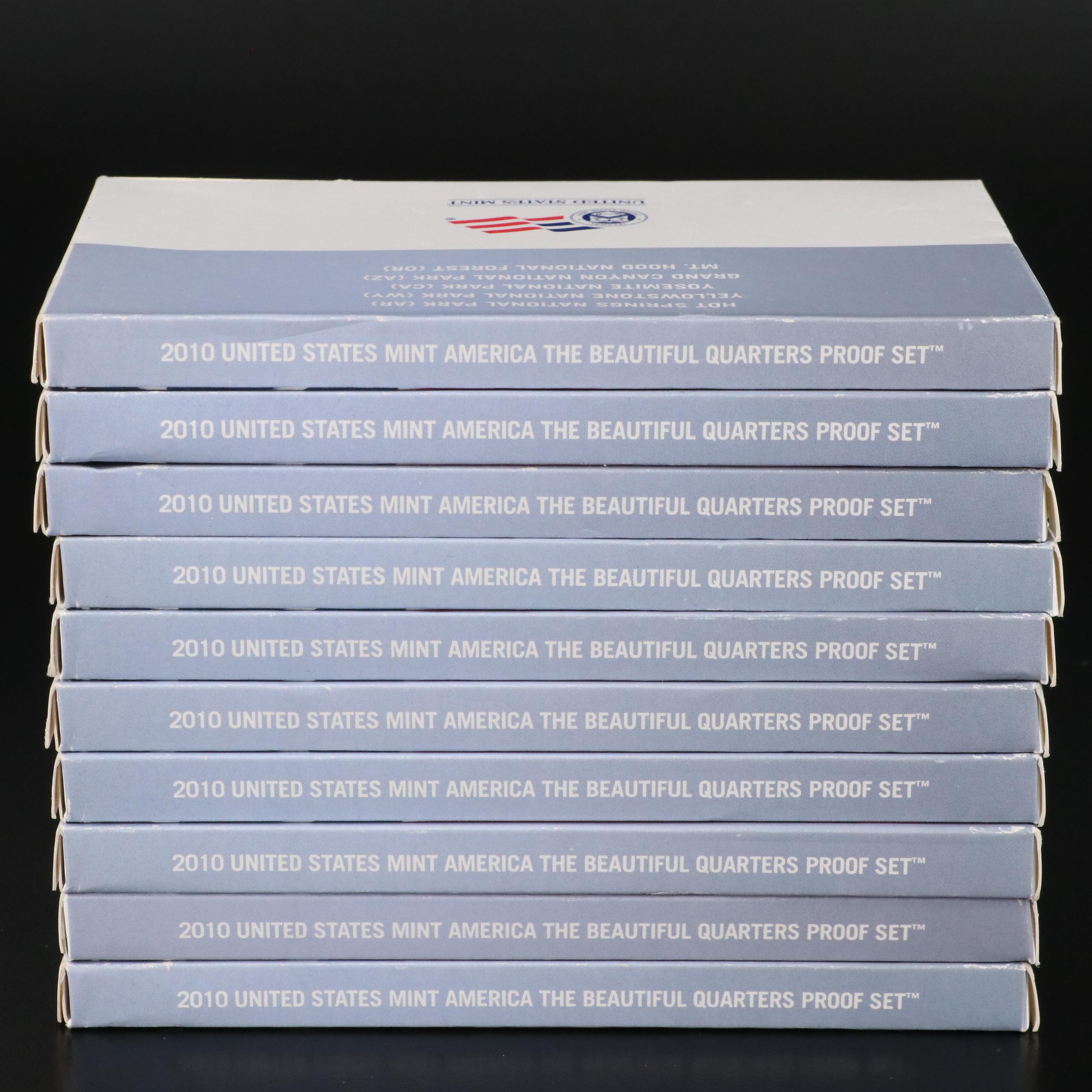 Ten 2010 America the Beautiful Proof Quarters Sets