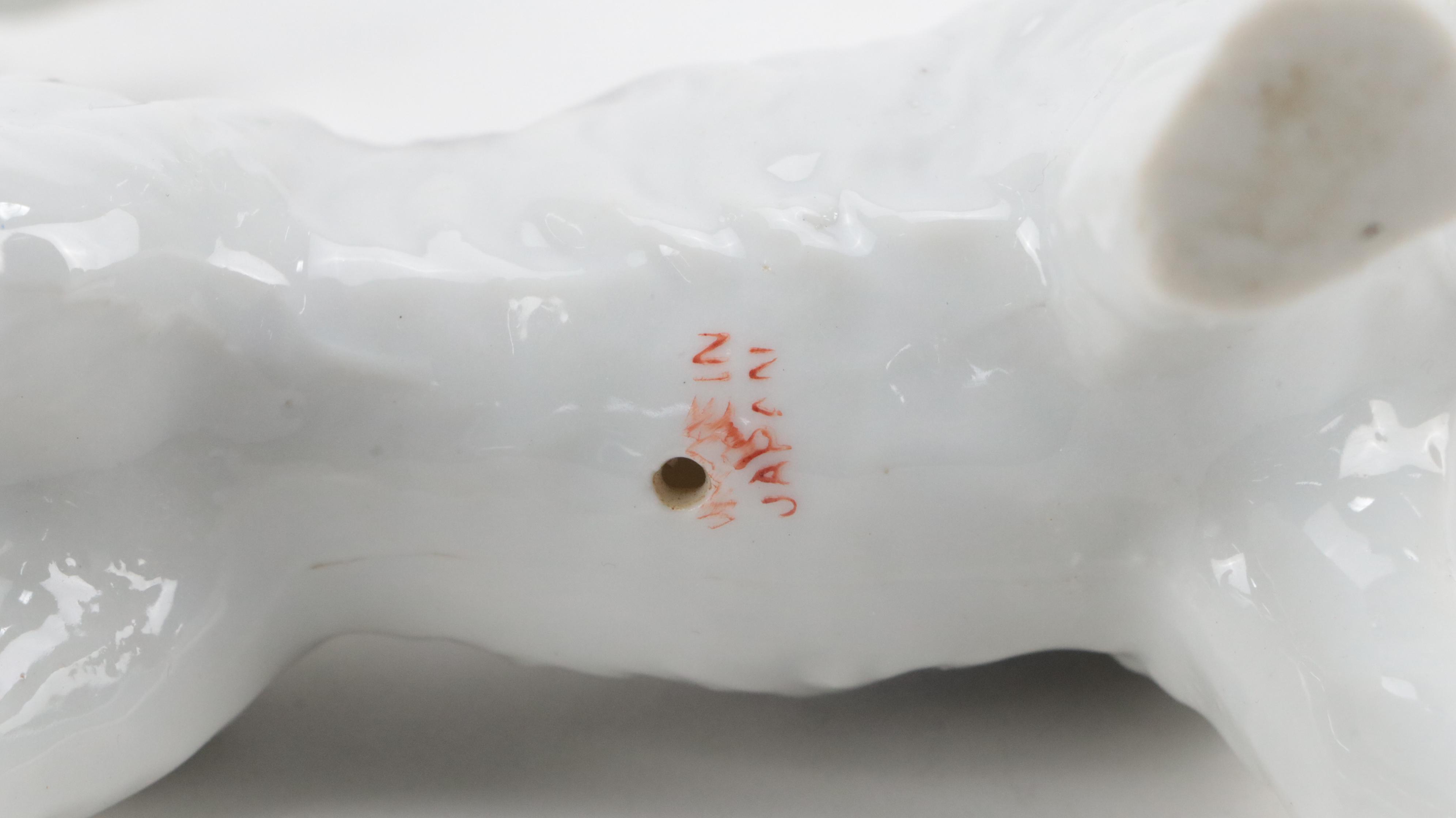 Blown Glass Dog Figurine with Japanese Ceramic Dog and Cow Figurines