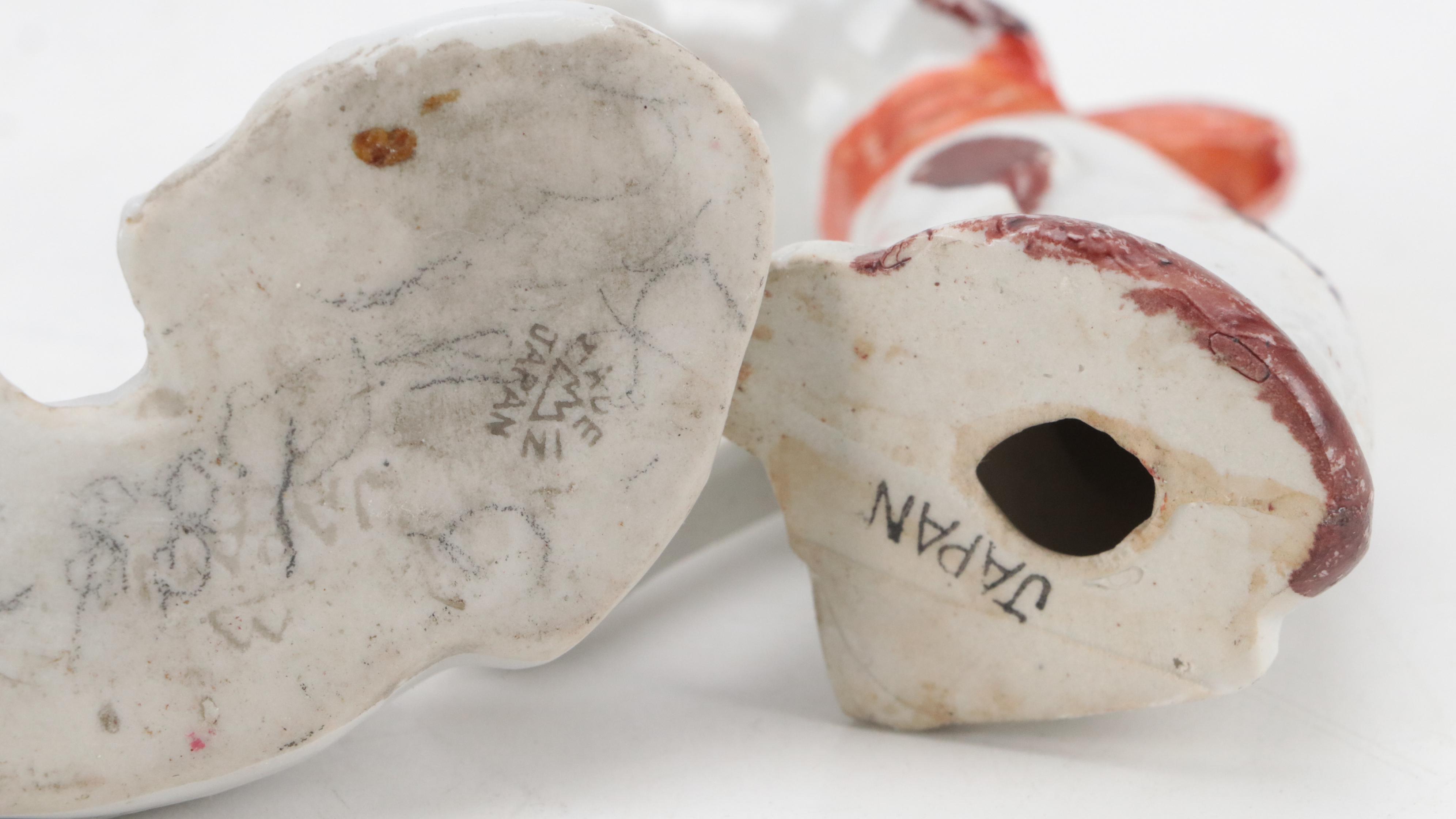 Blown Glass Dog Figurine with Japanese Ceramic Dog and Cow Figurines