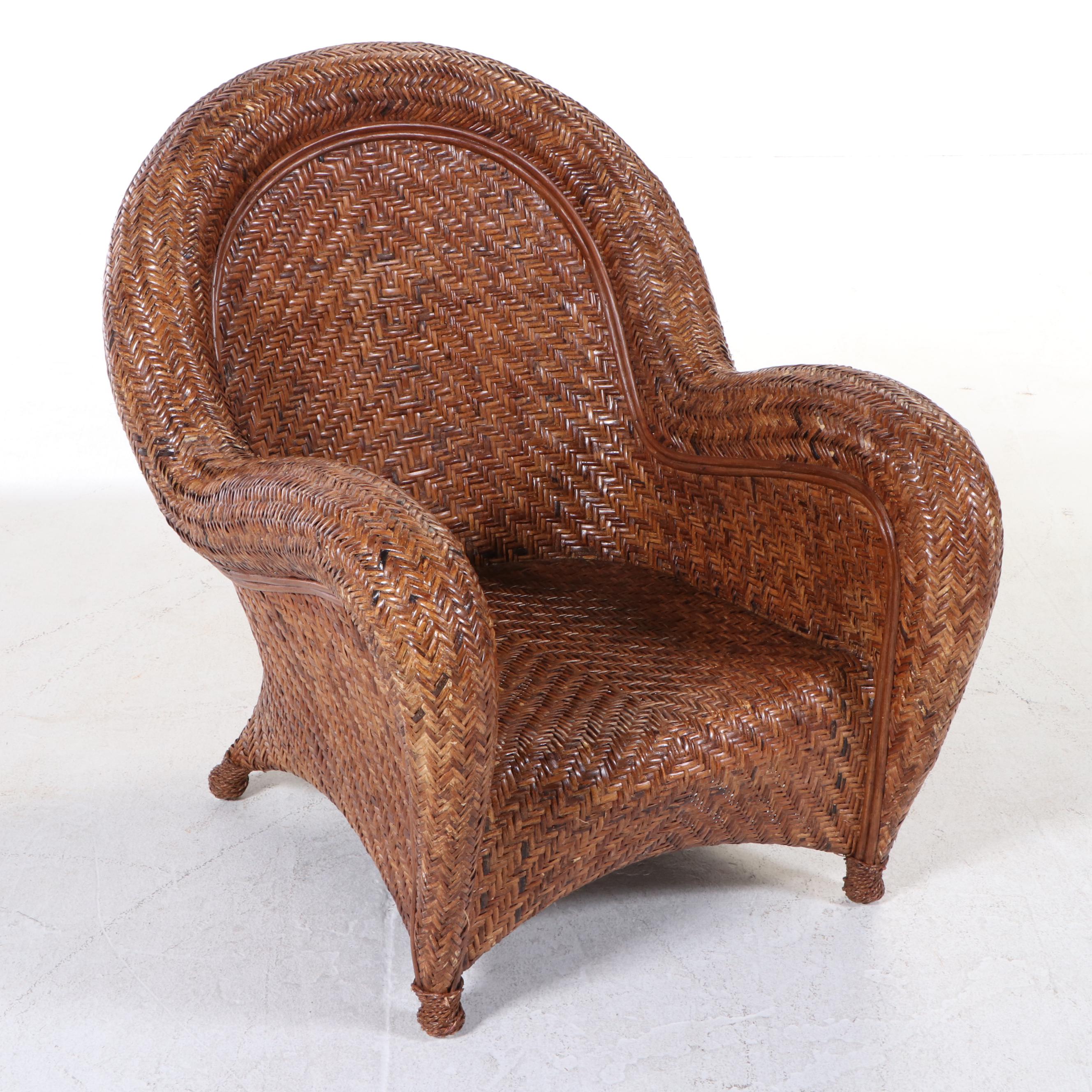 Pottery Barn "Malabar" Wicker and Rattan Lounge Chair with Ottoman