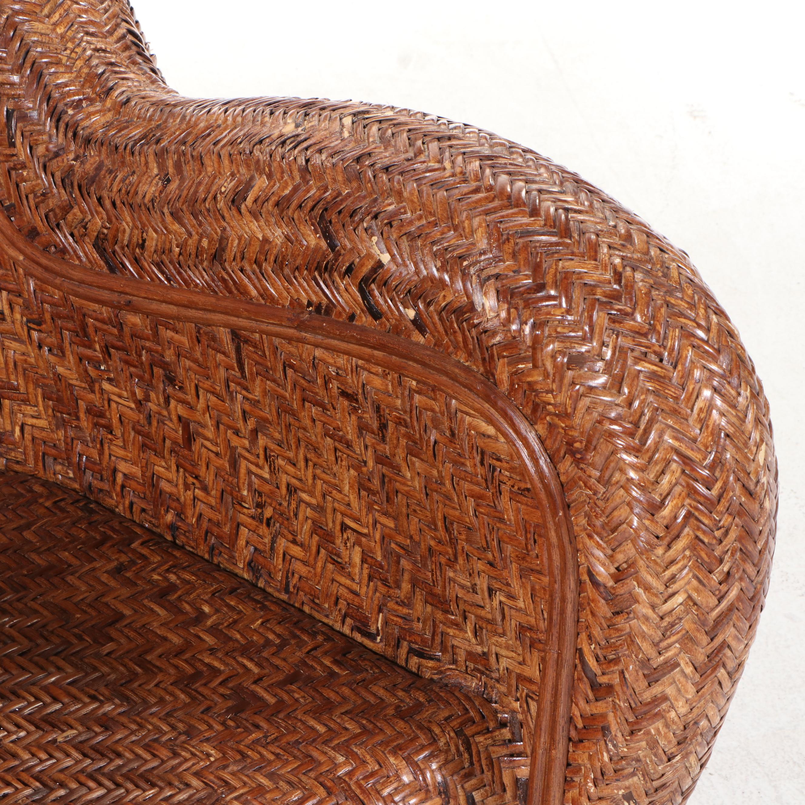 Pottery Barn "Malabar" Wicker and Rattan Lounge Chair with Ottoman