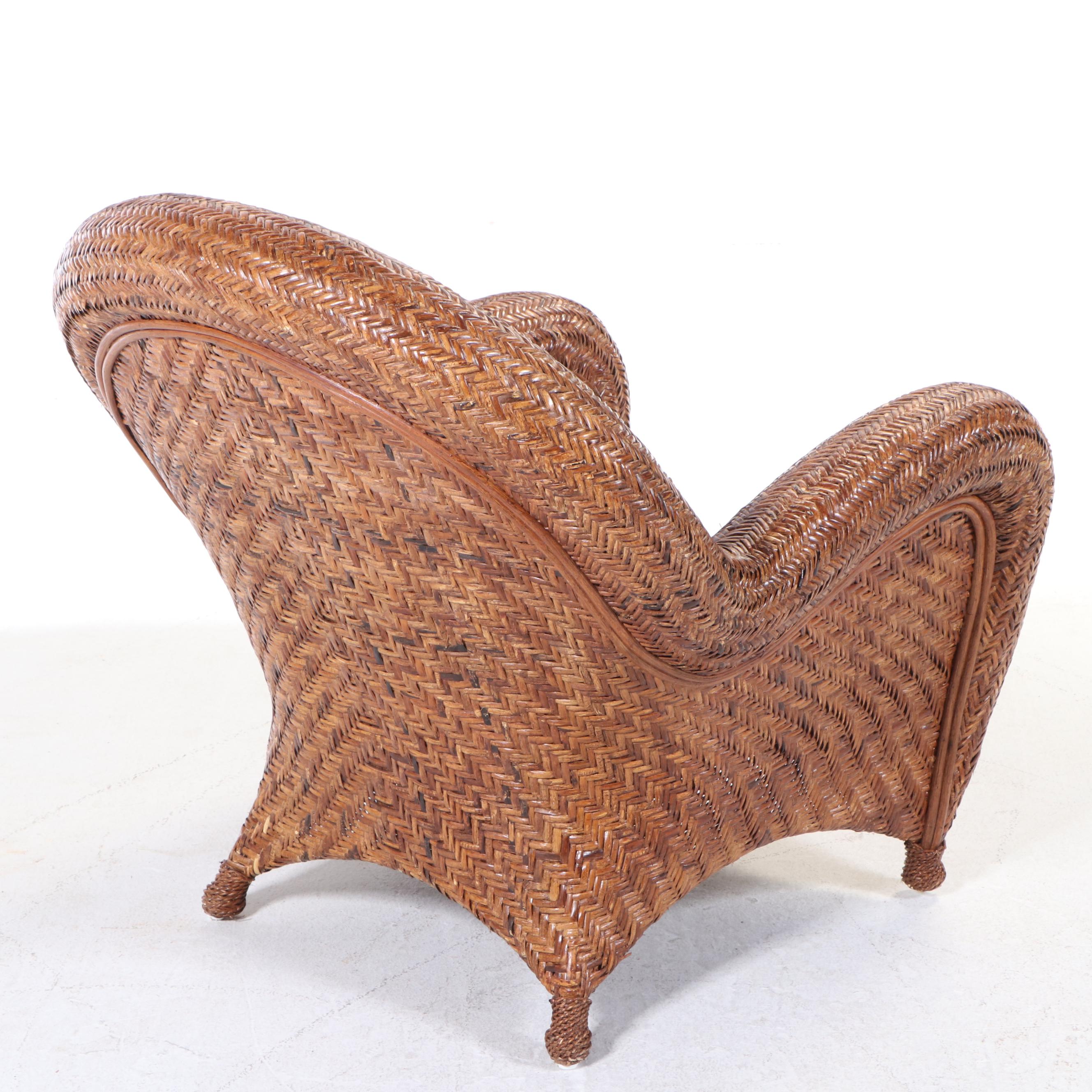 Pottery Barn "Malabar" Wicker and Rattan Lounge Chair with Ottoman