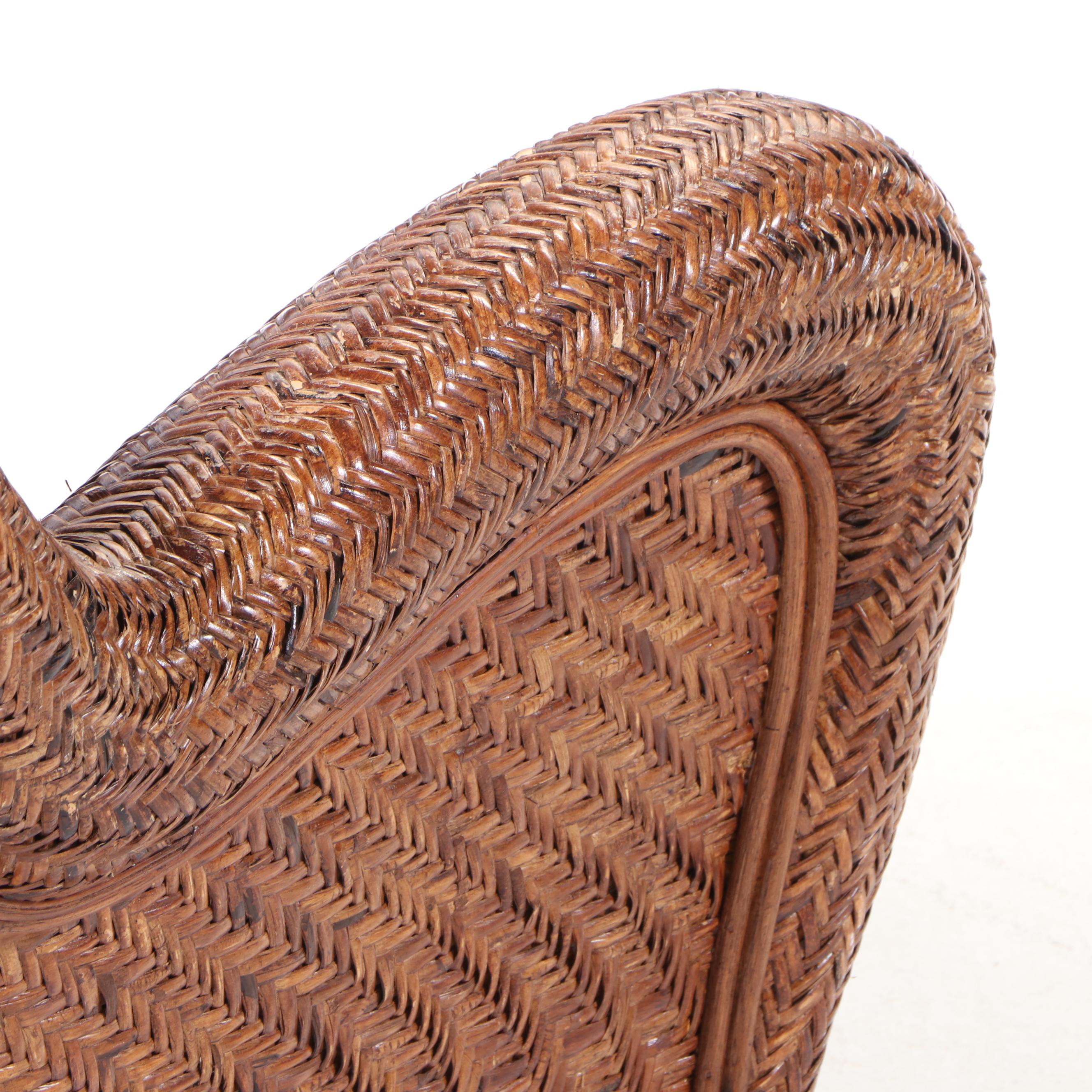 Pottery Barn "Malabar" Wicker and Rattan Lounge Chair with Ottoman